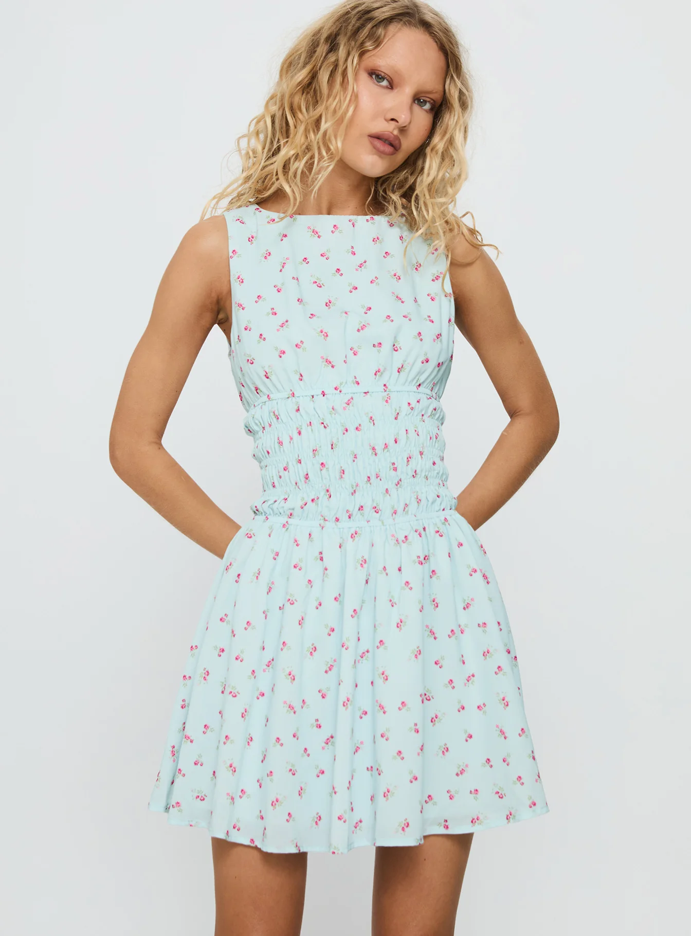 Alonah Shirred Mini Dress Blue Floral