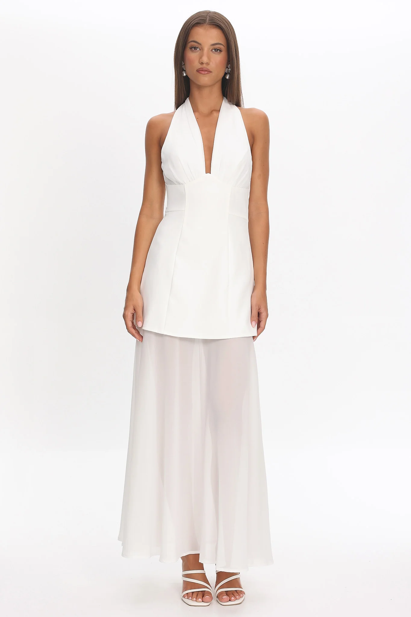 Opulent Halterneck Layered Maxi Dress White