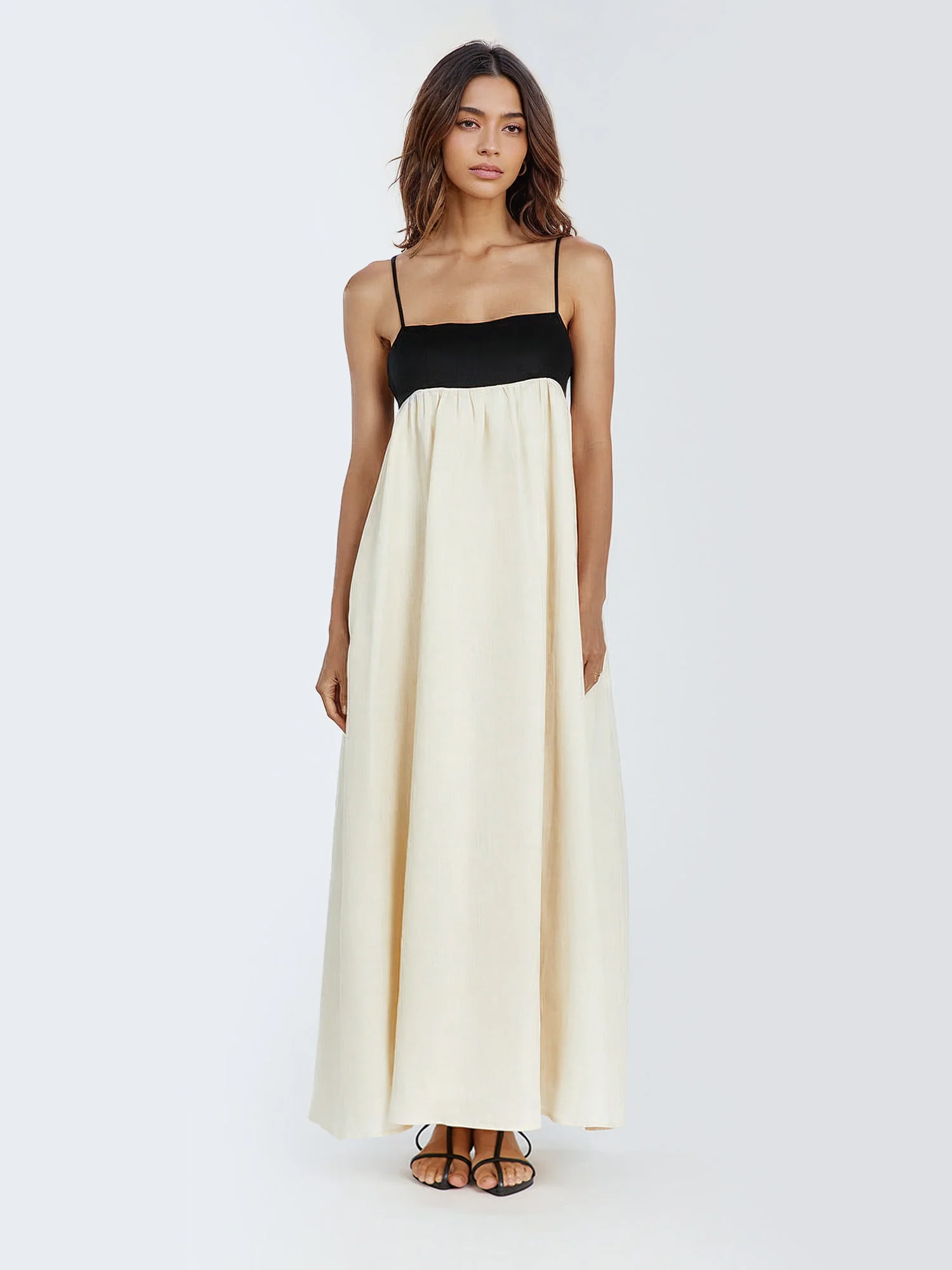 Color Block Maxi Dress with Spaghetti Straps