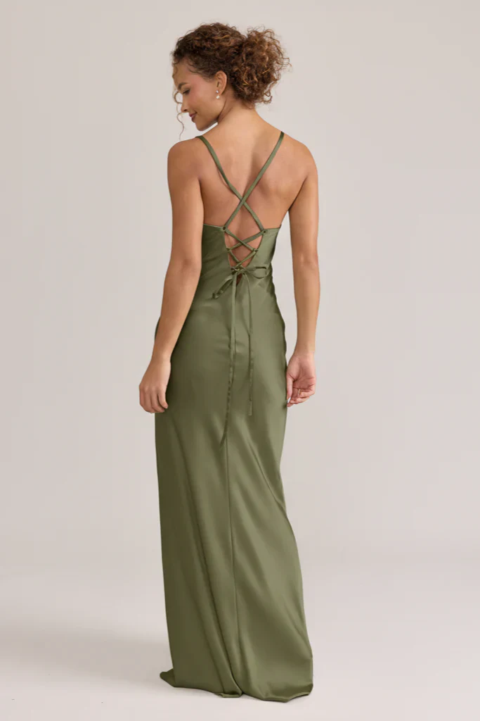 Ellapink Satin Dress | Ready To Ship | Moss