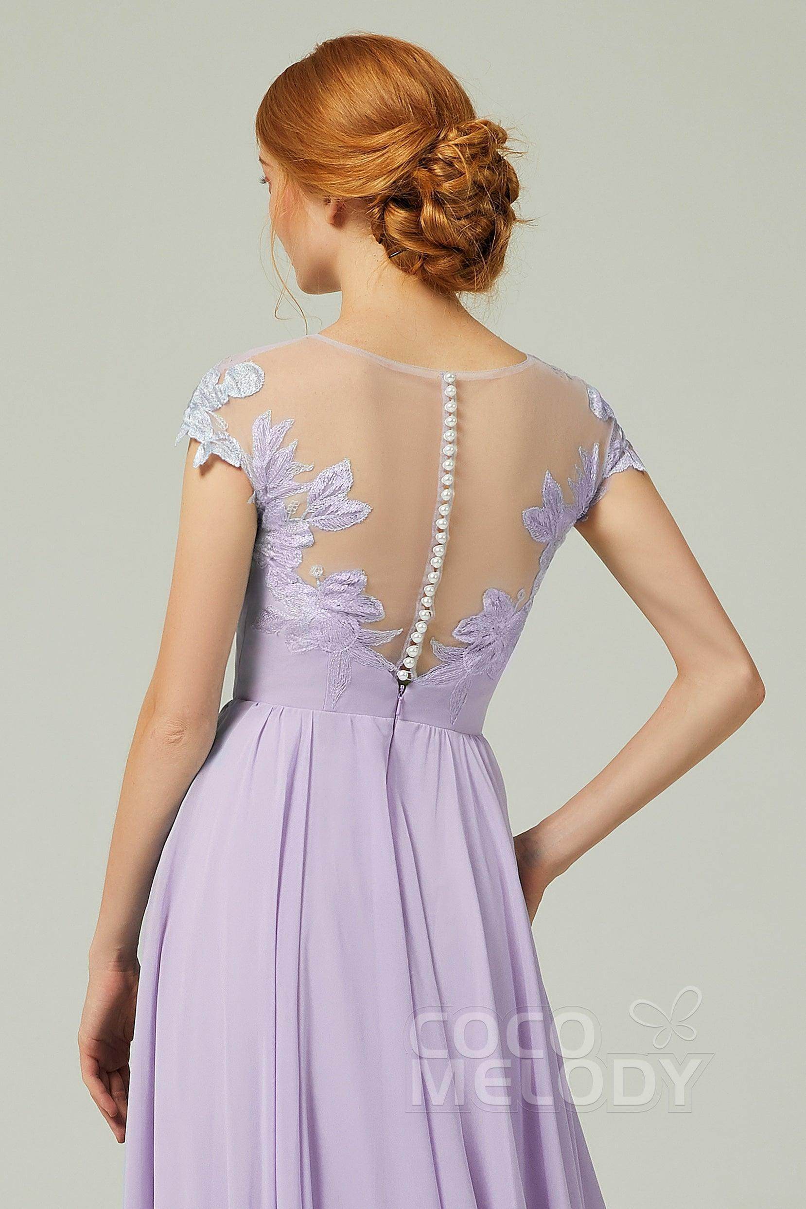 A-Line Sweep-Brush Train Chiffon Bridesmaid Dress CB0248