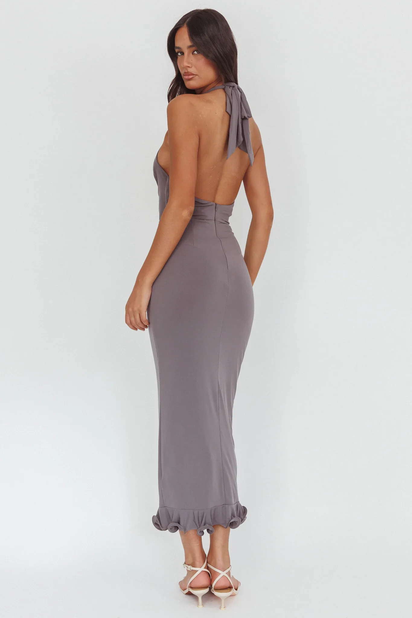 Ray Of Light Ruched Halterneck Maxi Dress Taupe