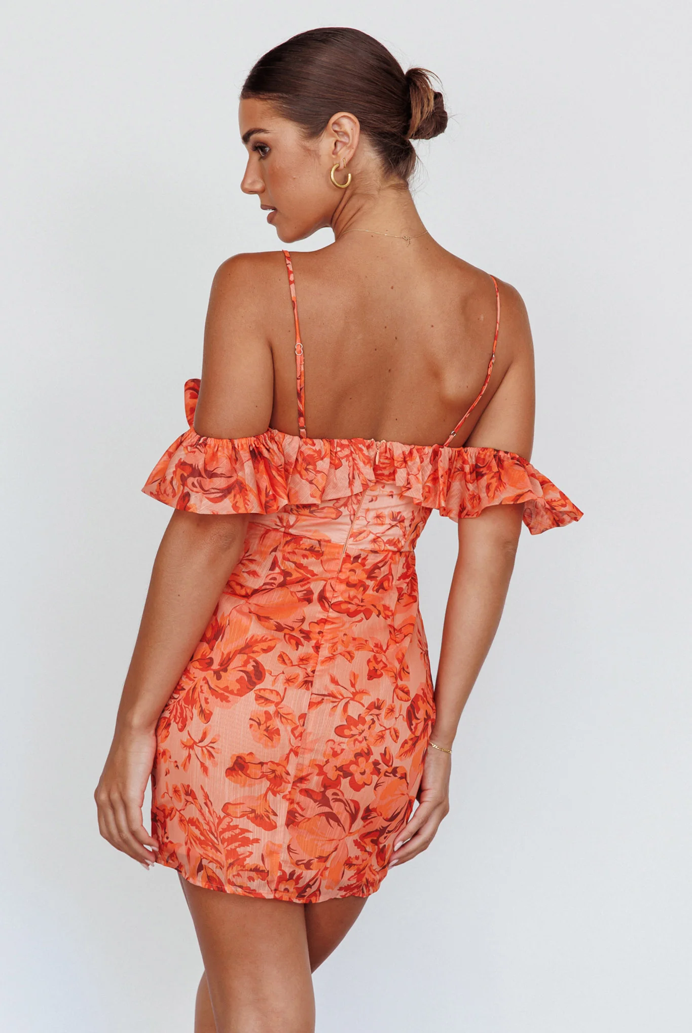 Catania Off-Shoulder Ruffle Mini Dress Floral Orange