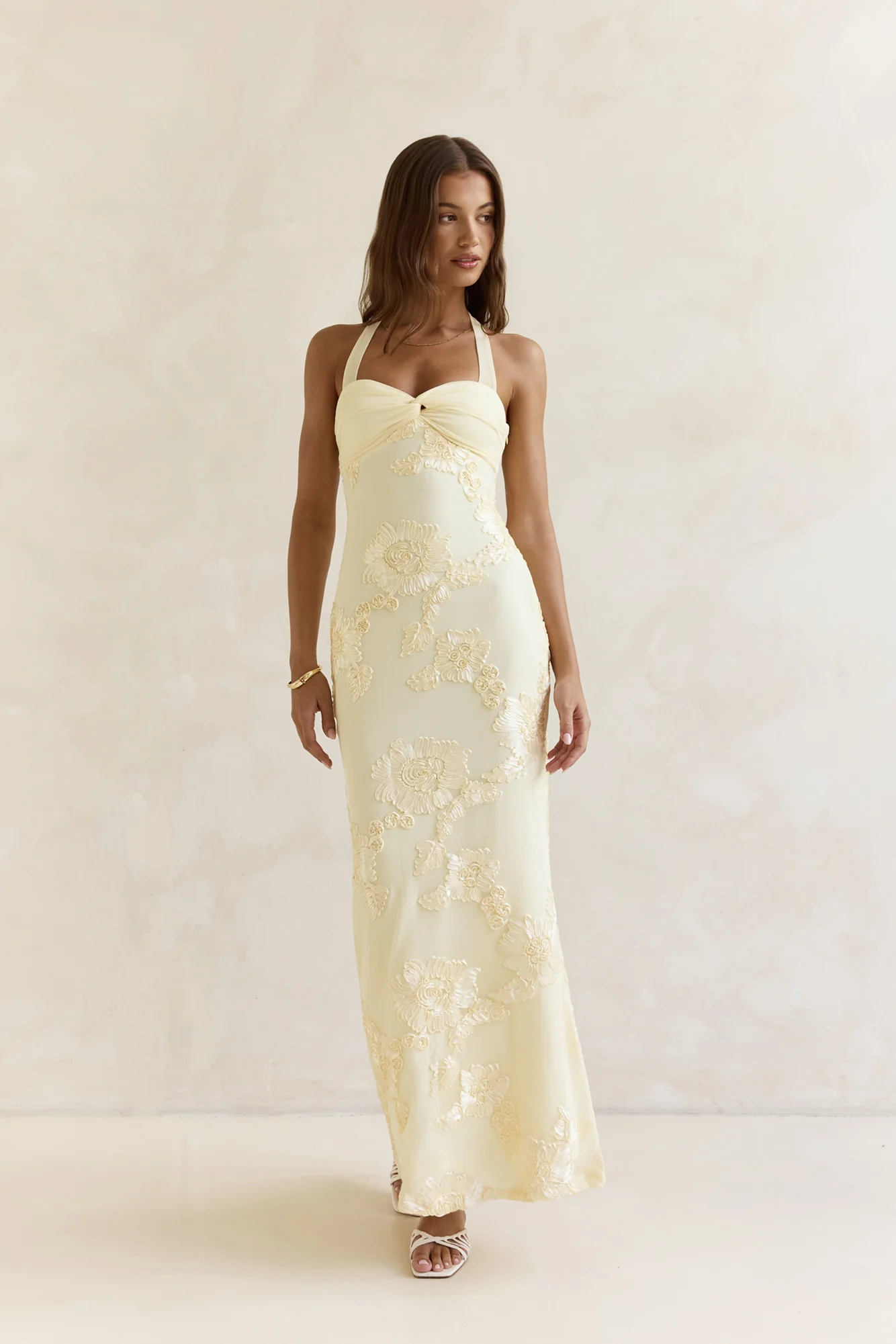 Skybloom Mesh Halter Maxi Dress Yellow - luluinthesky