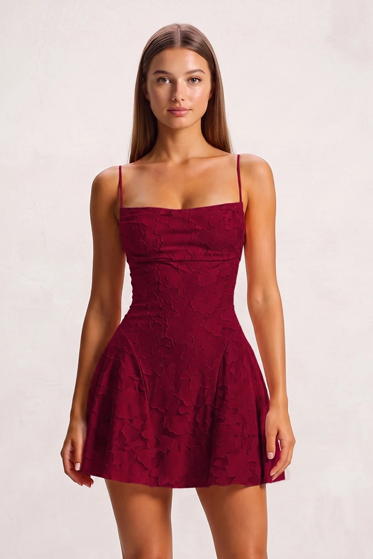 Pink Spaghetti Straps Jacquard Chiffon A-Line Homecoming Dress