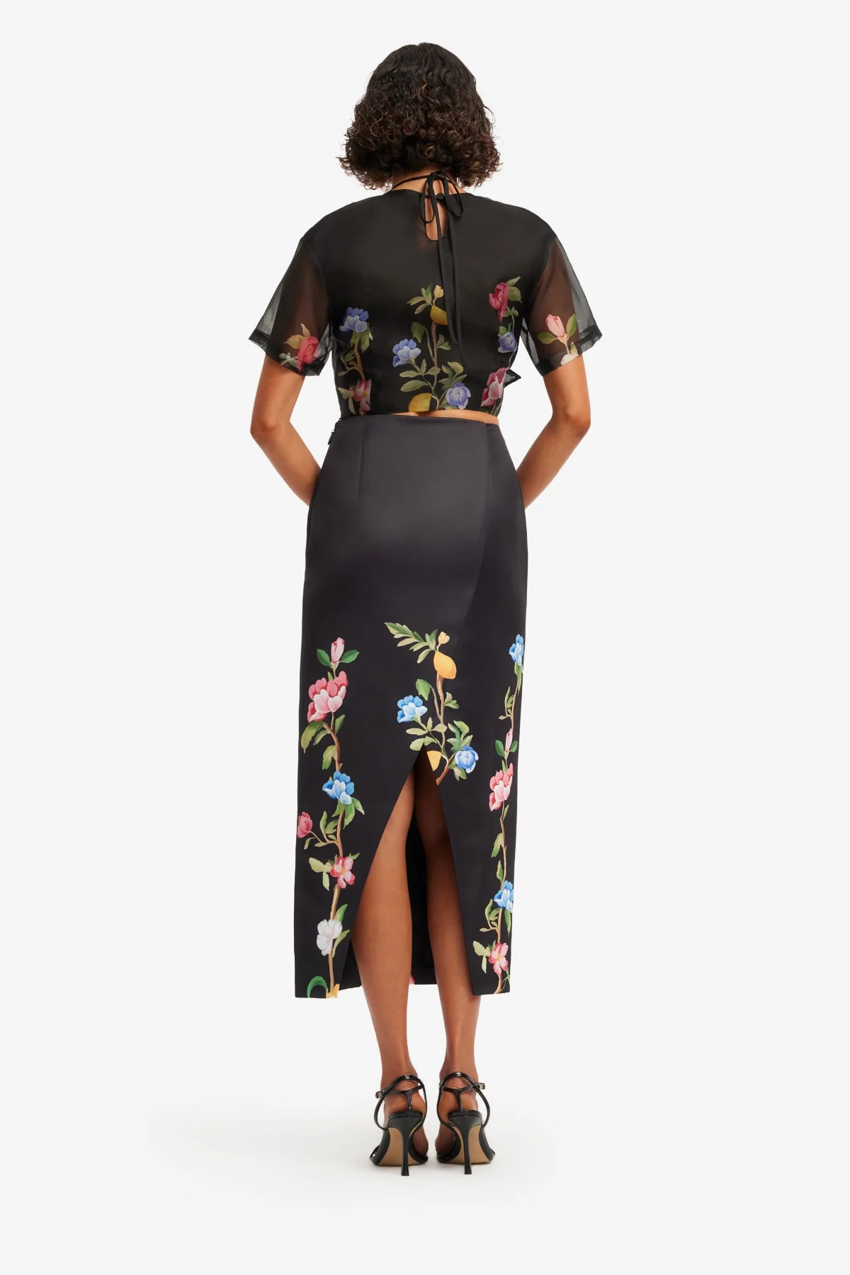 Riley Sleeve Top - Lemon Vine Print in Ebony