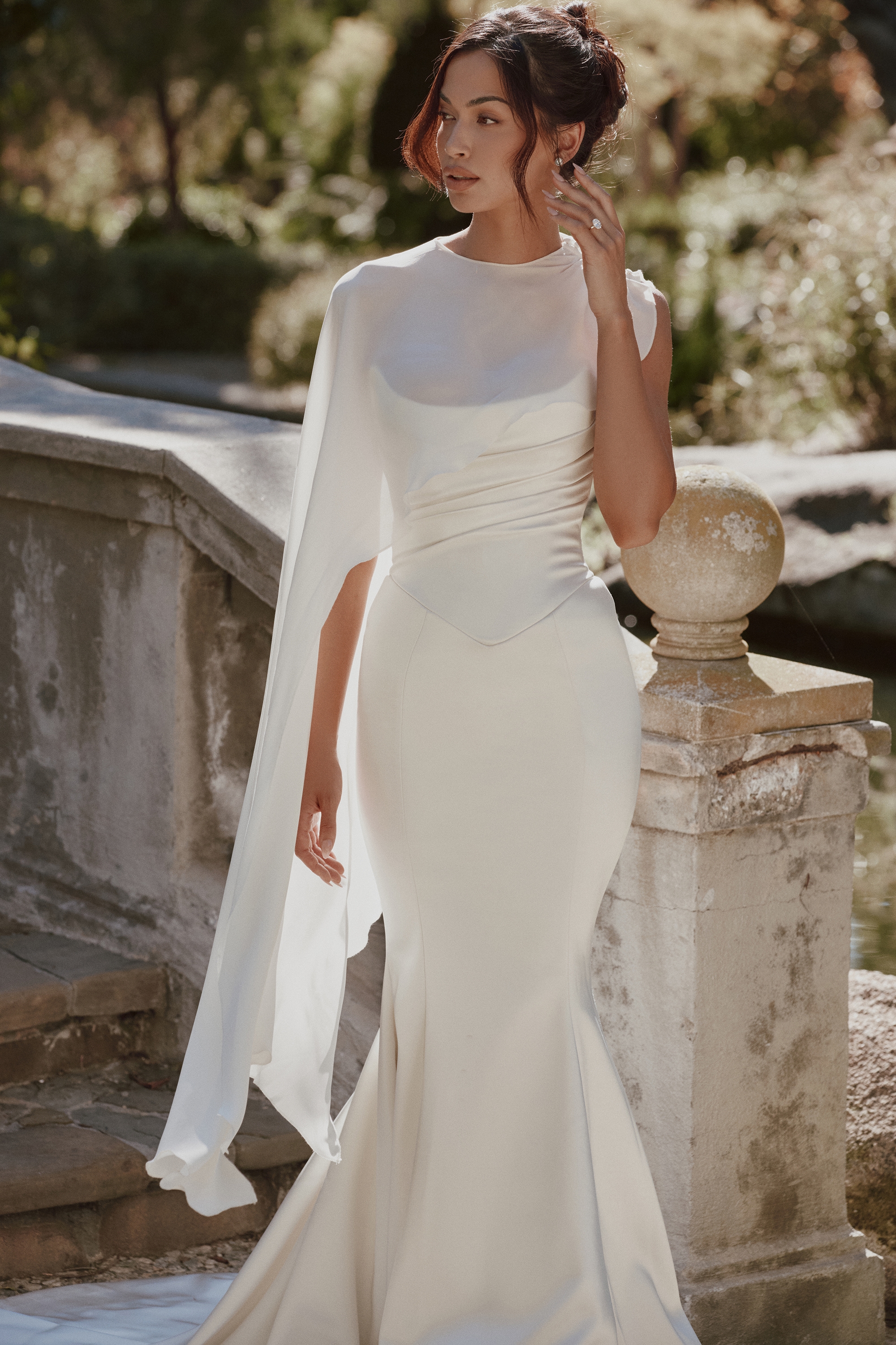Ivory Draped Pure Silk Asymmetric Shawl