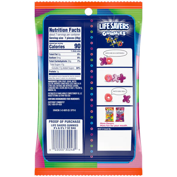 Life Savers X’s & O’s Gummies Candy (7 oz) – Fruity Soft & Chewy Fun Shapes