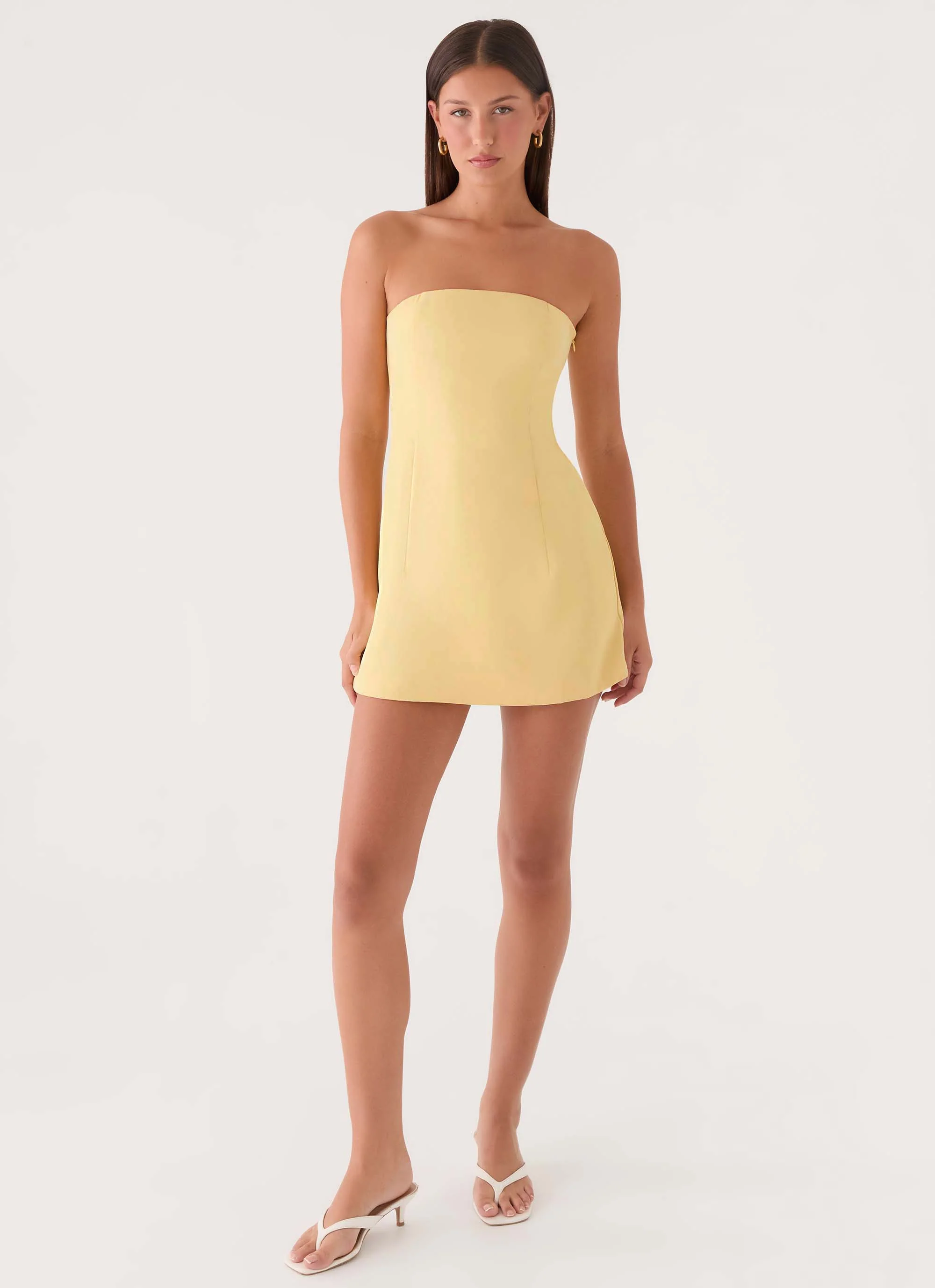 Della Strapless Mini Dress - Yellow - luluinthesky