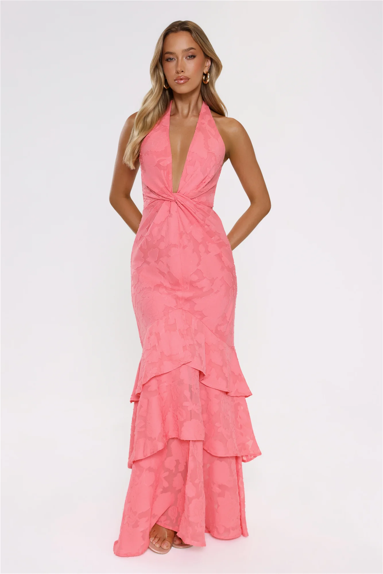 Take The Chance Halter Maxi Dress Coral