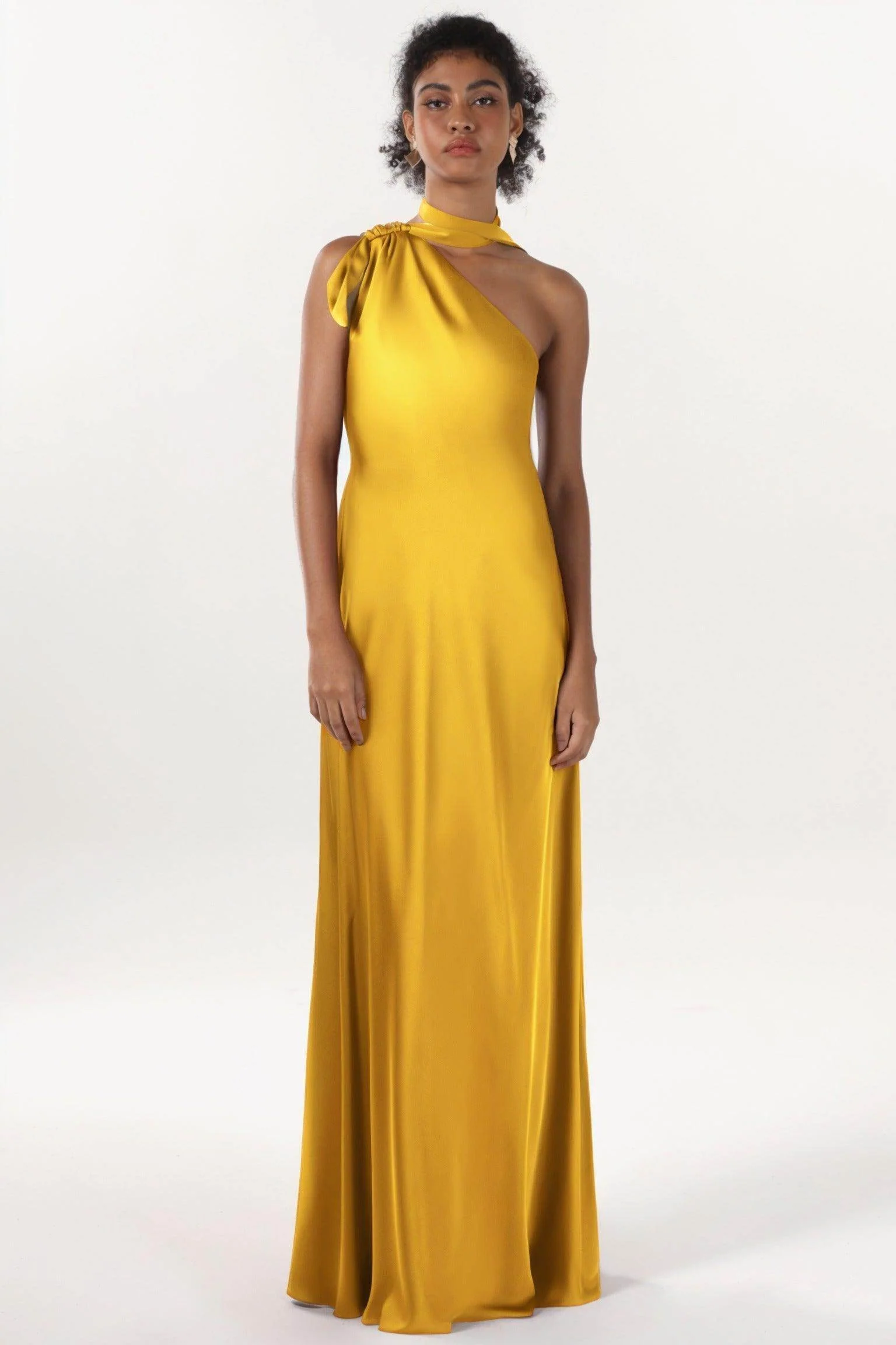Sheath-Column Maxi Luxe Satin Bridesmaid Dress CS0607BM