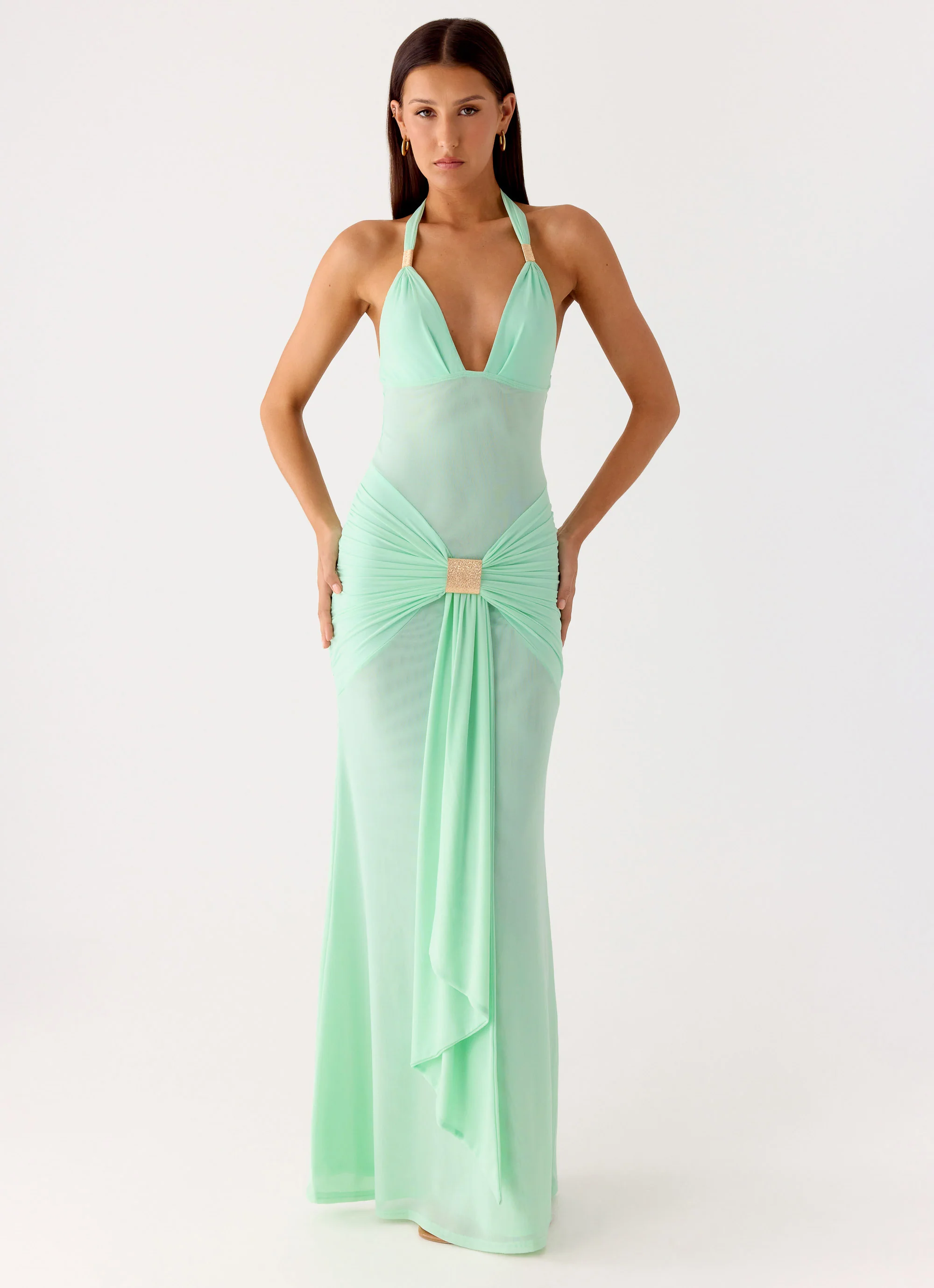 Miyah Halter Hardware Maxi Dress - Mint Blue