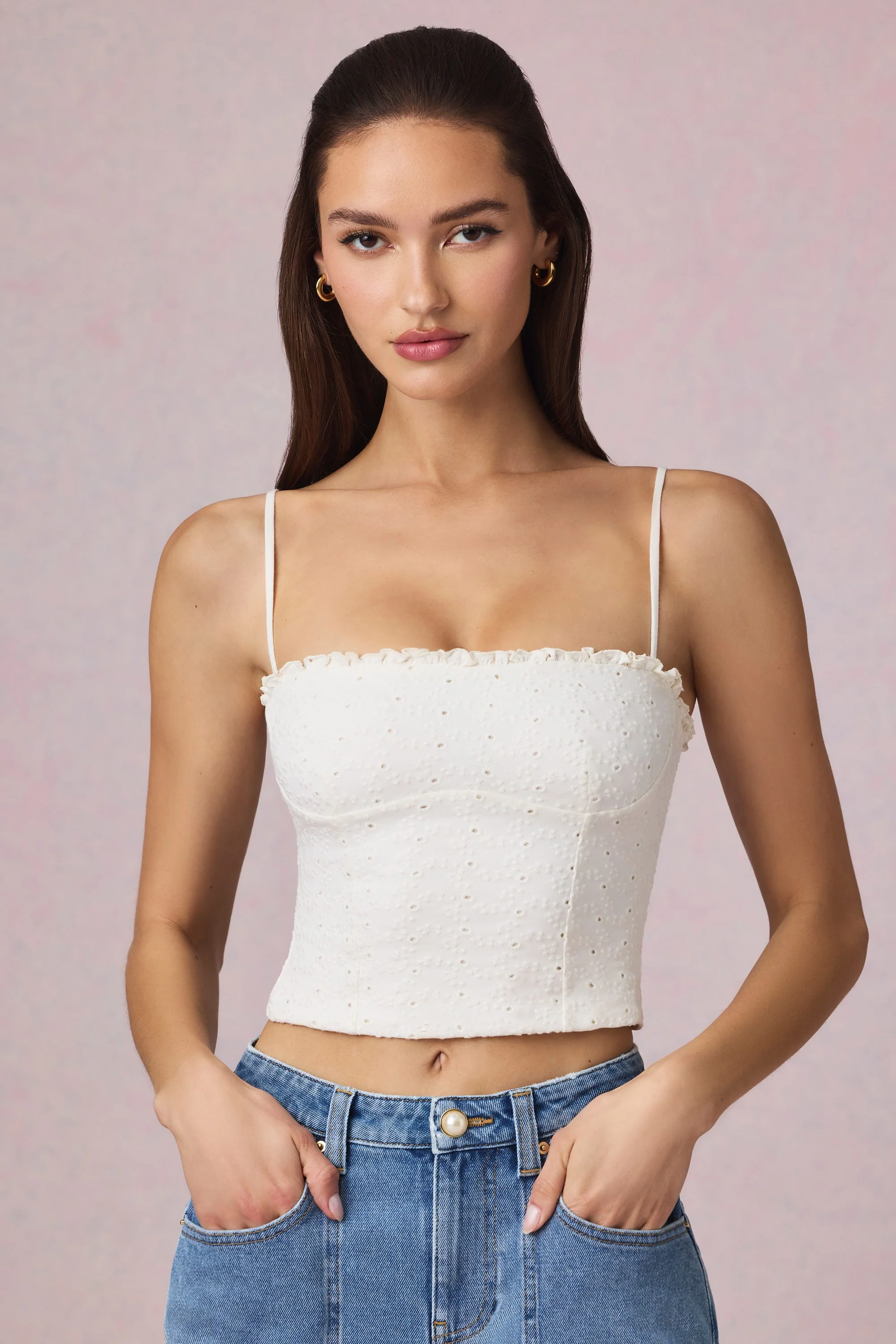 Modal Broderie Anglaise Camisole Top in White