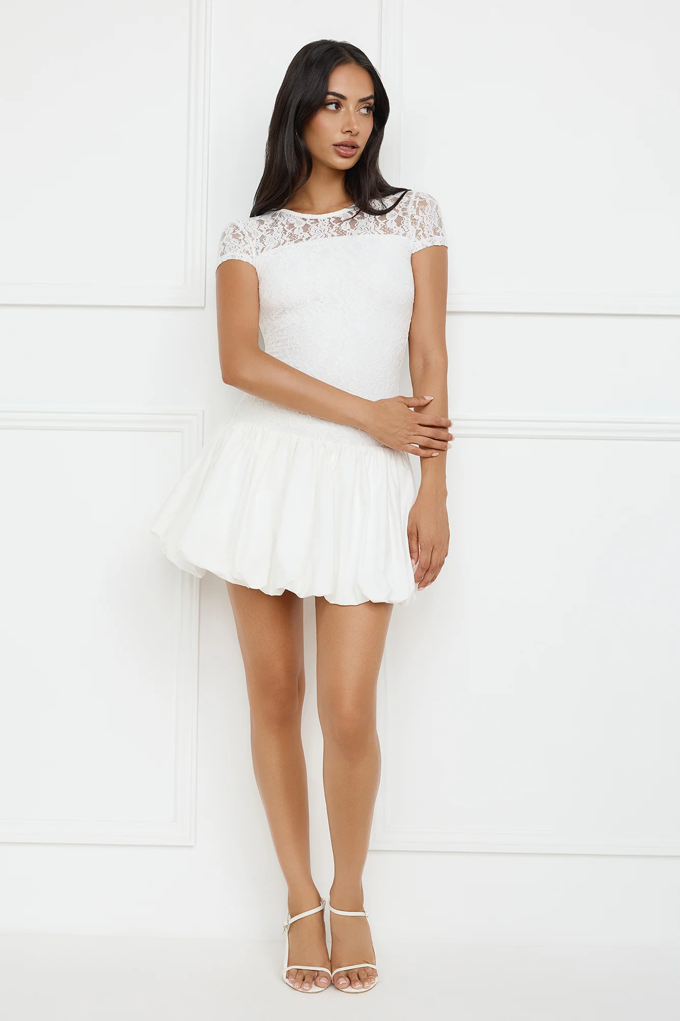 Downtown Diva Lace Bubble Mini Dress White - luluinthesky