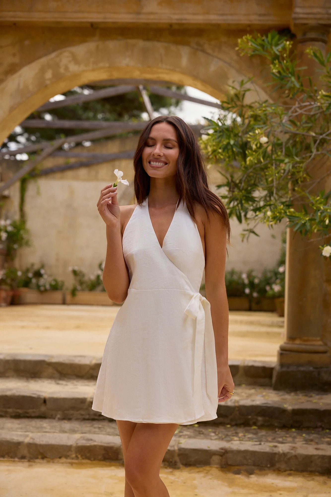 Lucia 100% Linen Mini Dress White - luluinthesky