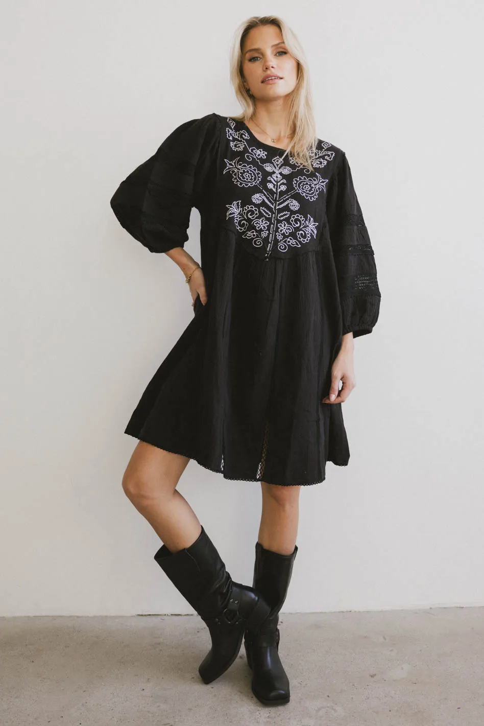 Serendipity Embroidered Midi Dress in Black