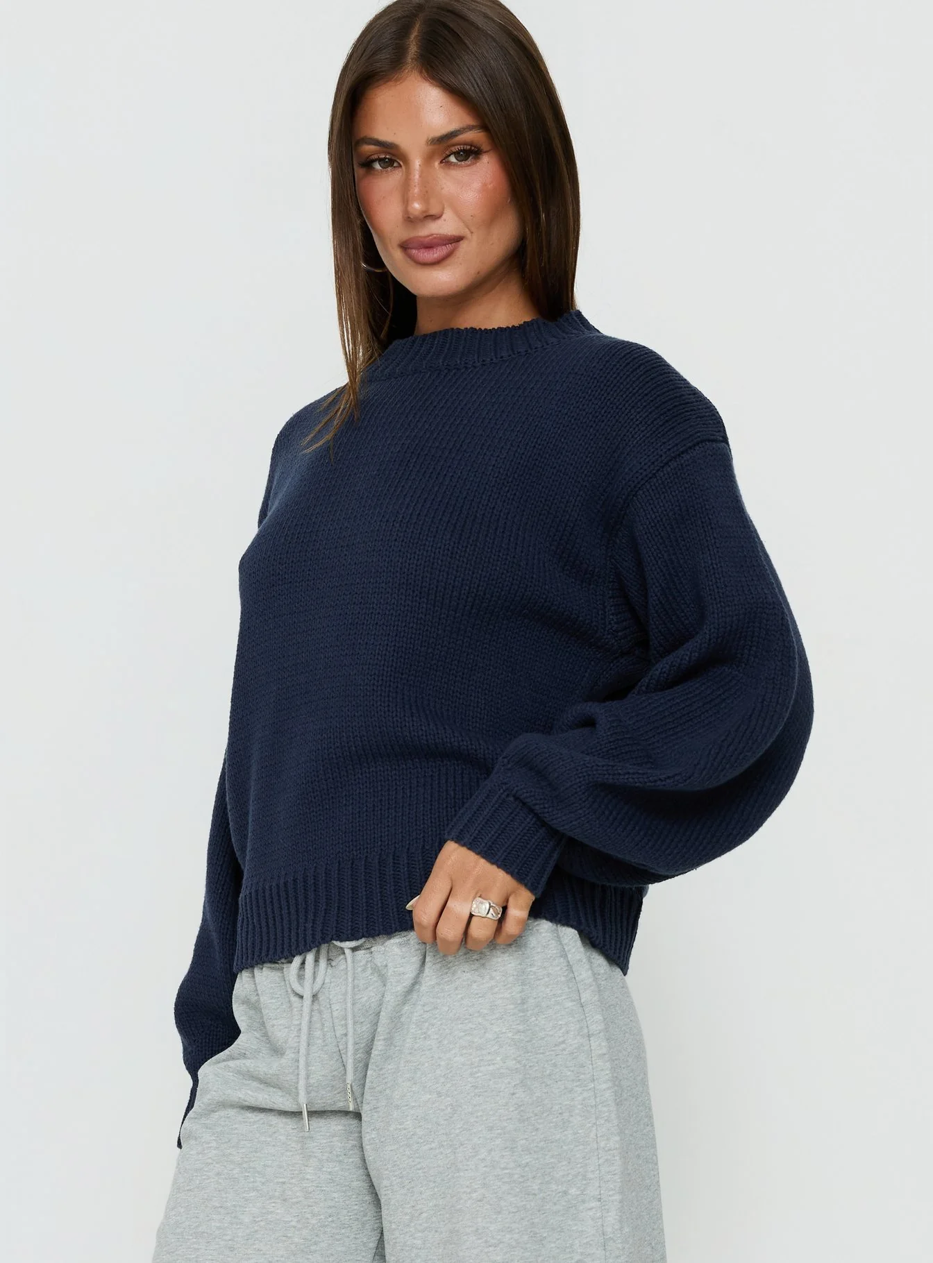 Harmony Balloon Sleeve Knit Sweater Navy