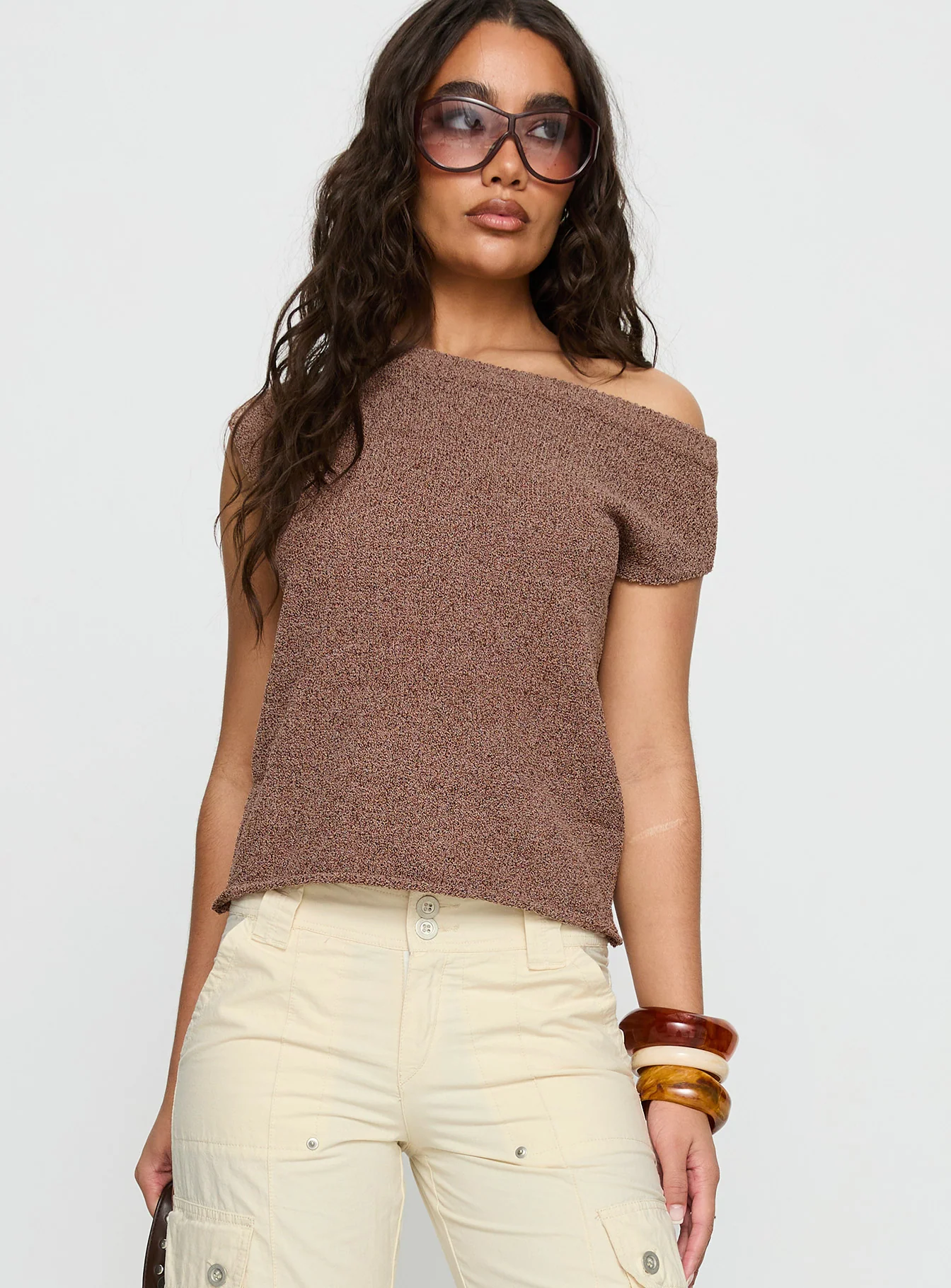 Ashfield Off Shoulder Top Brown