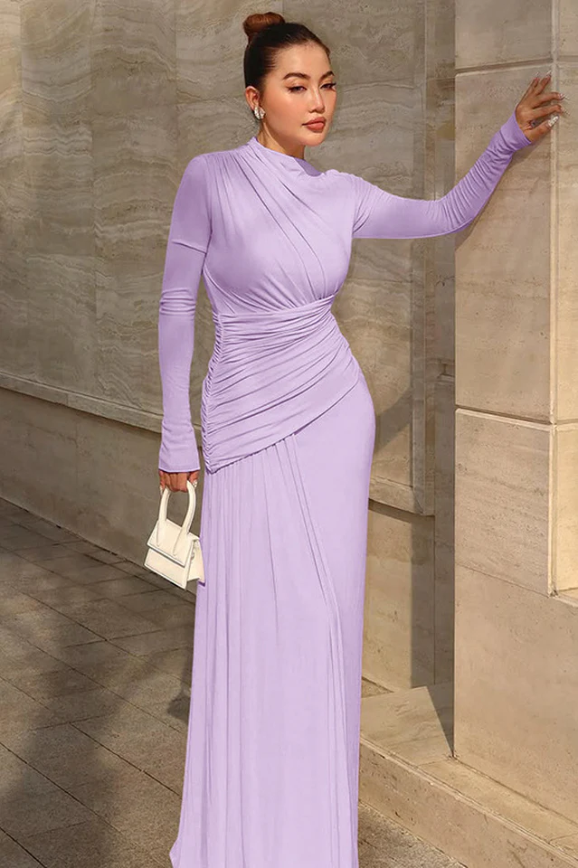 Casey Asymmetric Ruched Bodice Maxi Dress