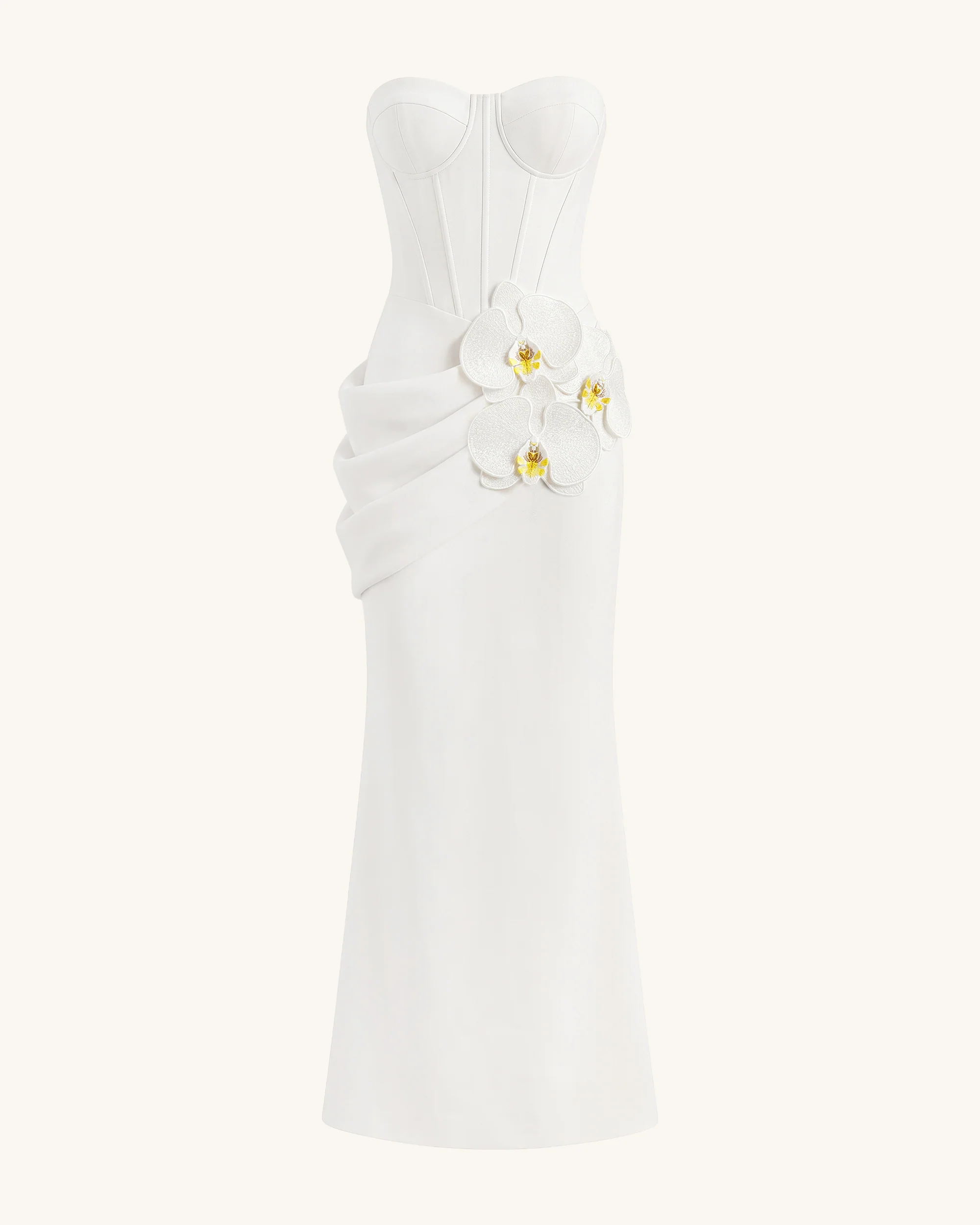 Orchid Embellished Corset Maxi Dress - White - FASHION NOB