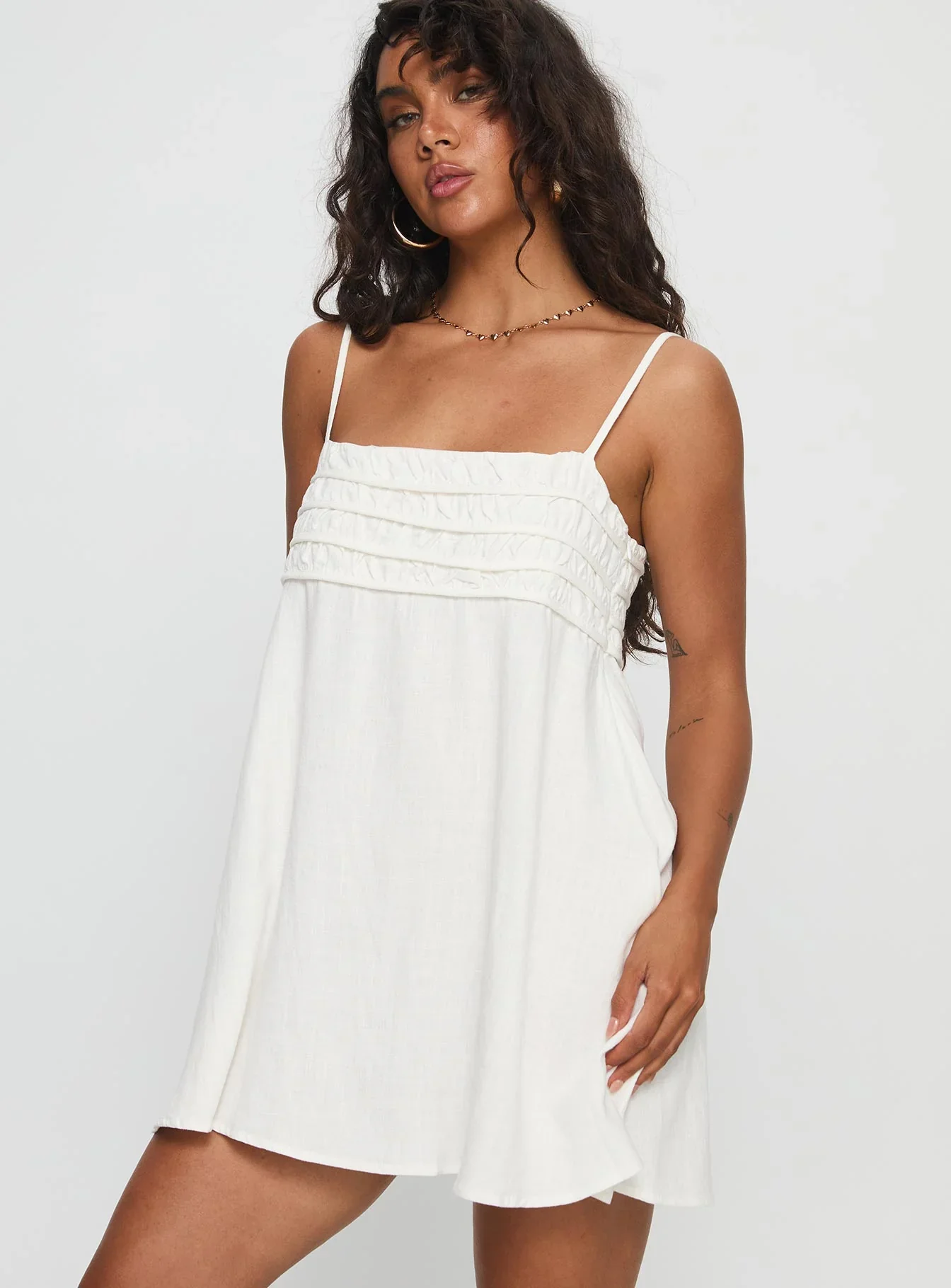 Every Breath Linen Shift Mini Dress White - luluinthesky