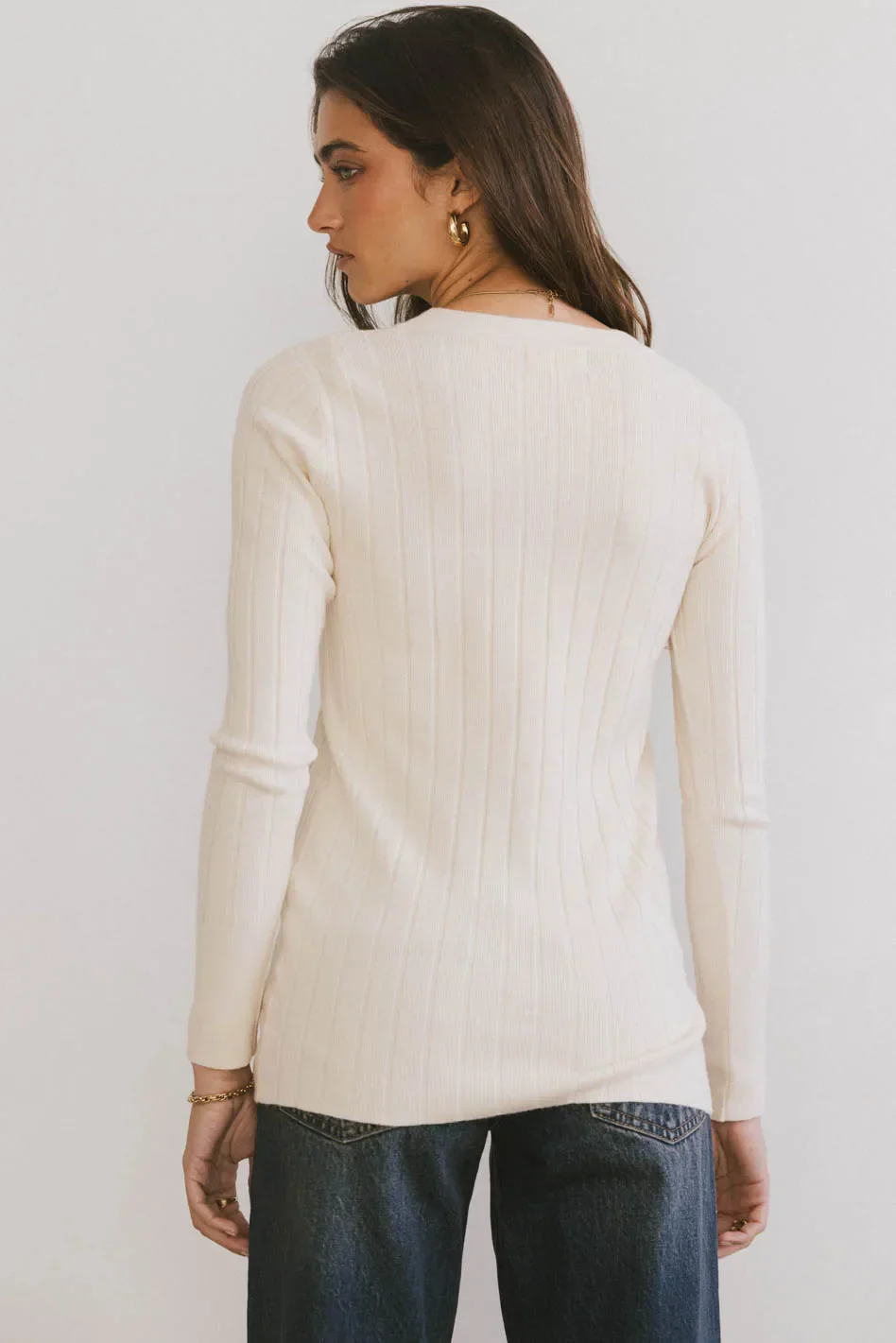 Ribbed Button Front Top in Ivory