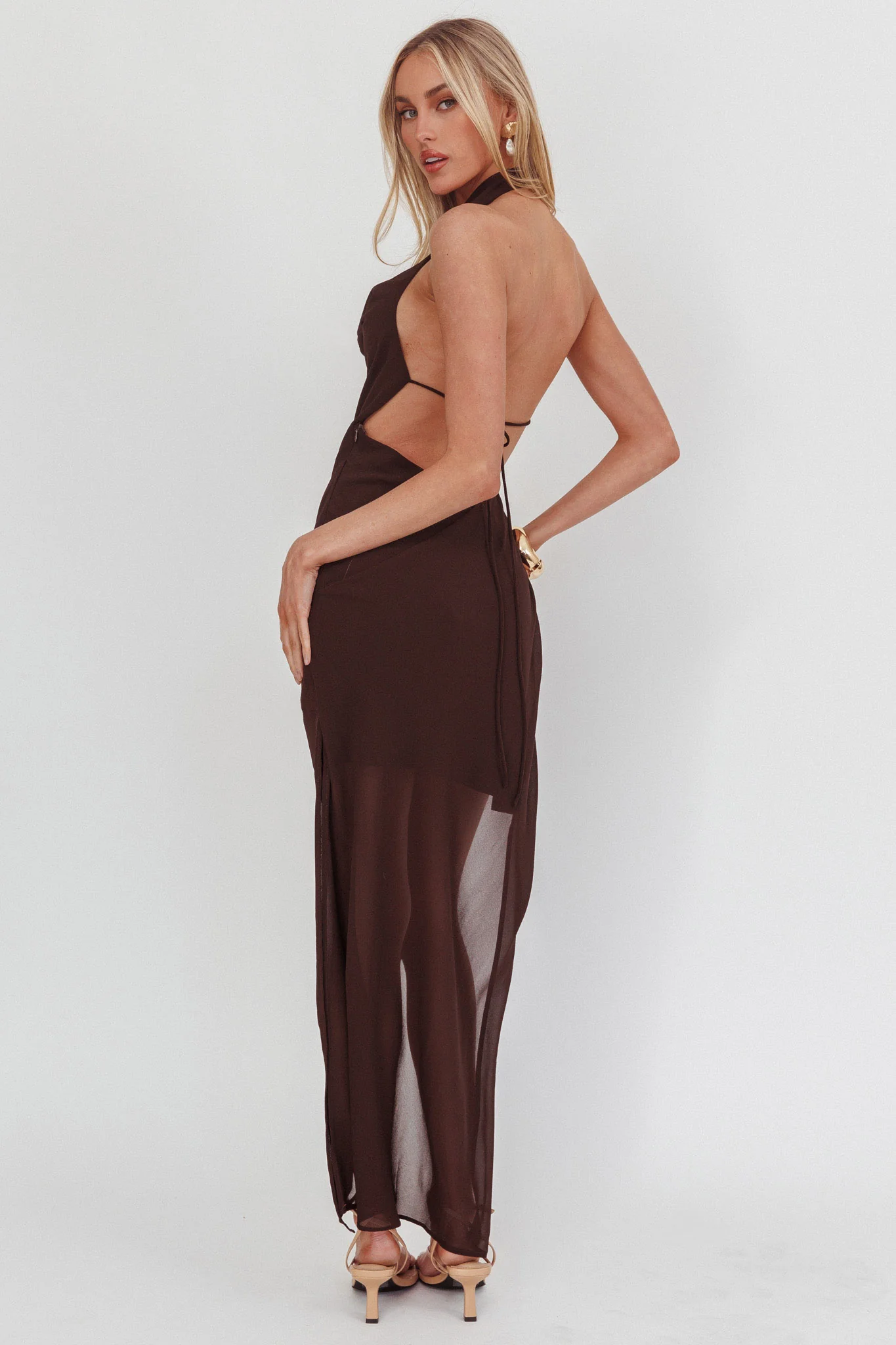 Make It Count Backless Cowl Maxi Dress Chocolate - luluinthesky