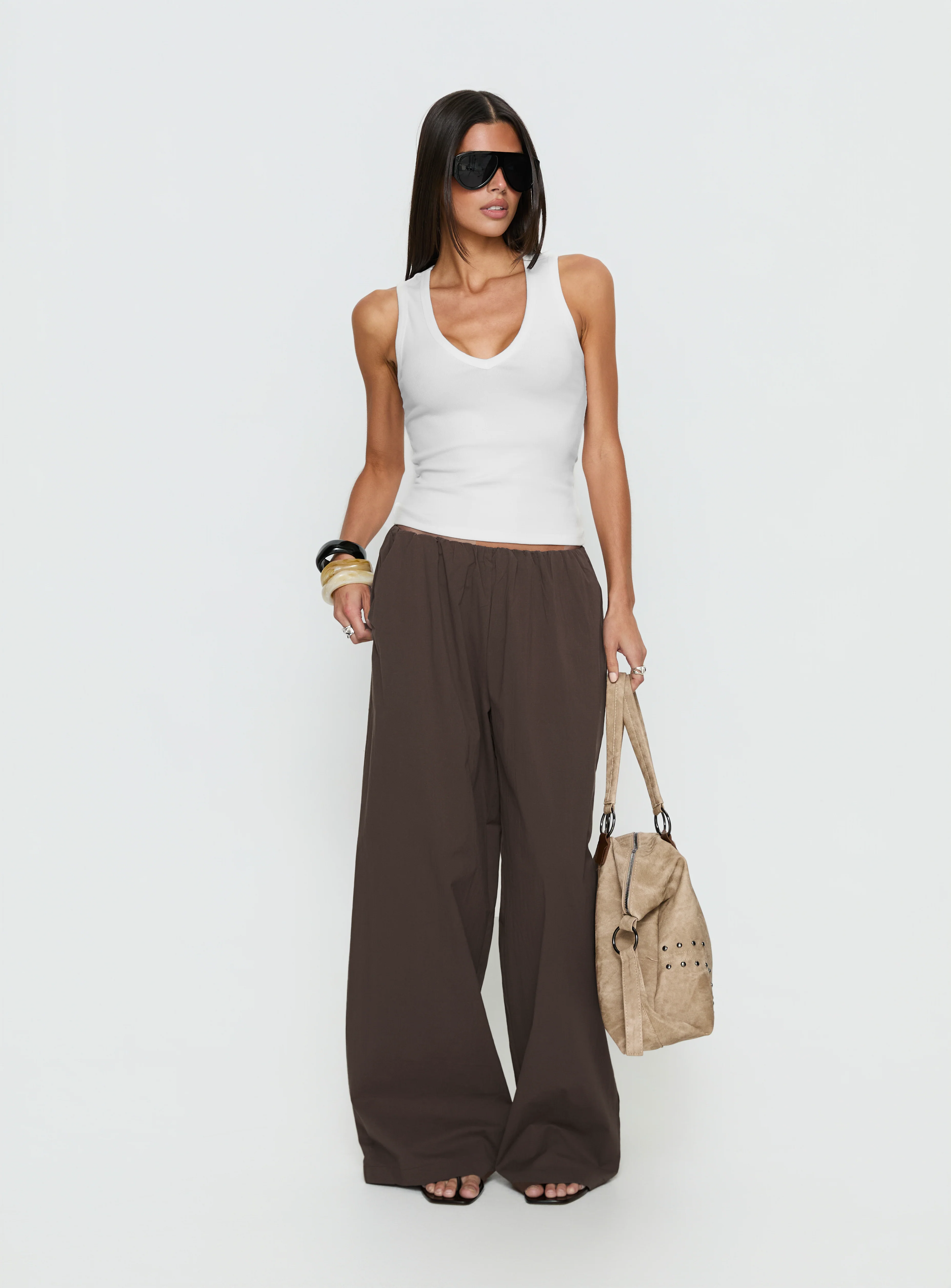 Lunea Concealed Waistband Pants Brown Tall