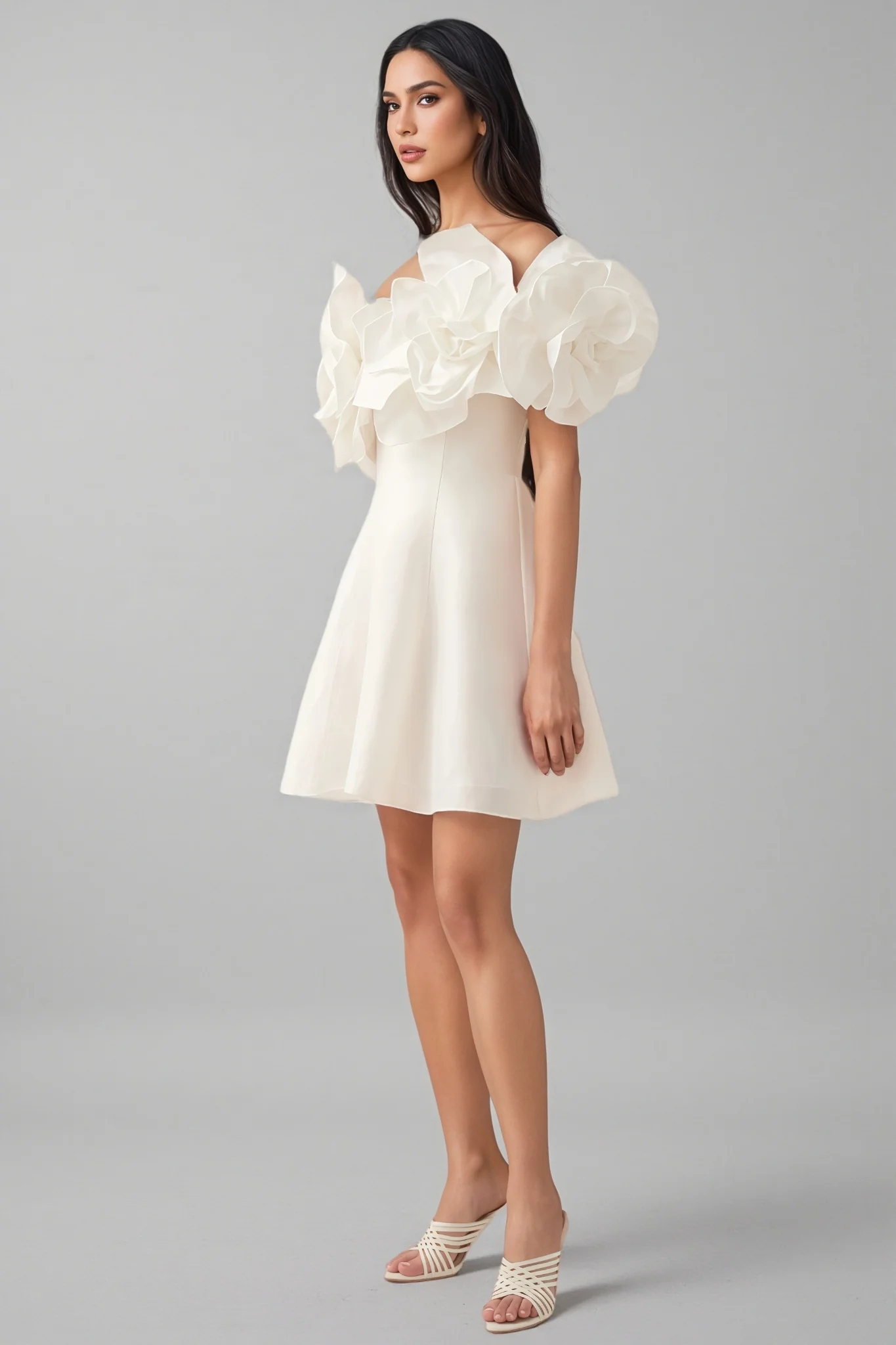Evelyn White Oversized Floral Applique Mini Dress