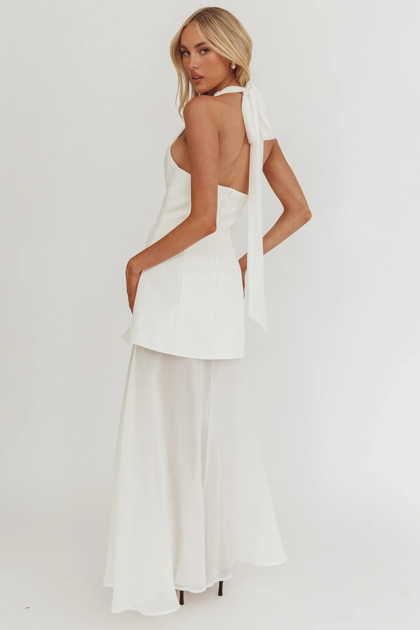 Opulent Halterneck Layered Maxi Dress White