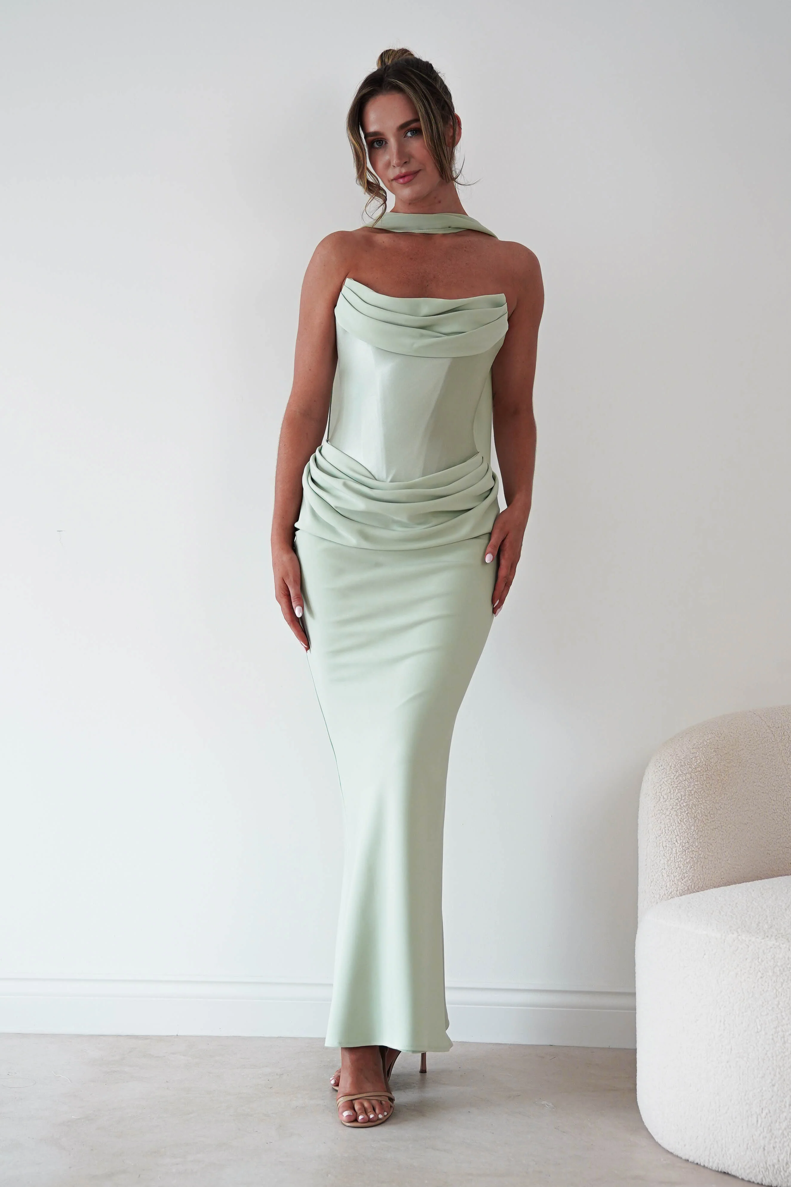 Kailani Strapless Ruched Maxi Dress | Sage