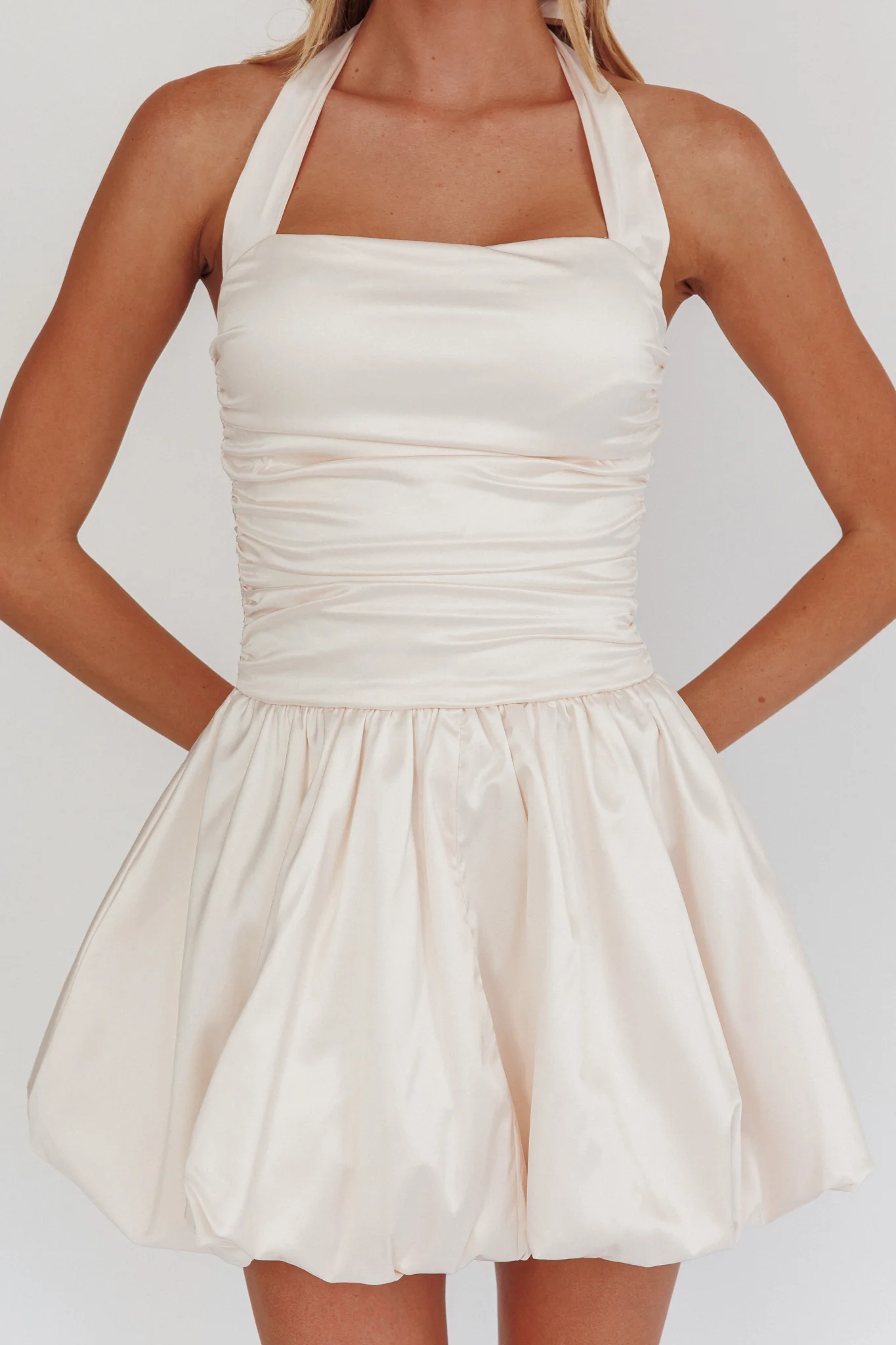 Angelico Halterneck Balloon Mini Dress Cream
