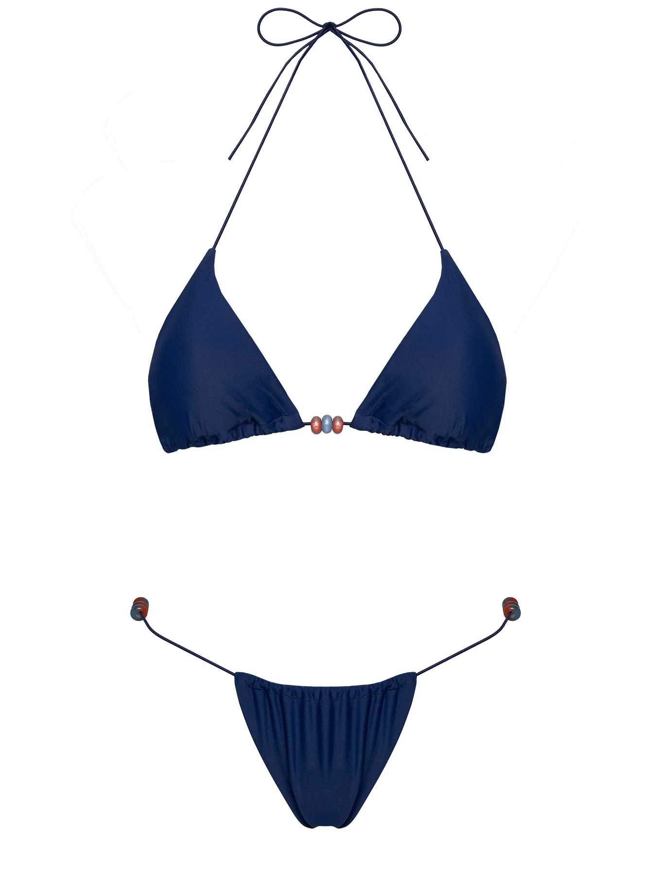 On Island Time String Bead Detail Bikini Top Navy