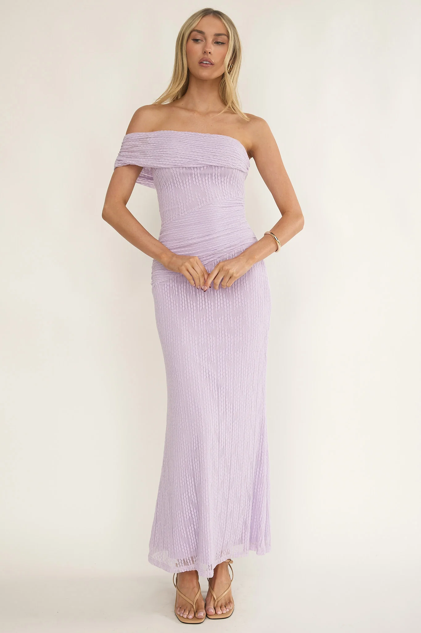 Gala One-Shoulder Textured Maxi Dress Lilac
