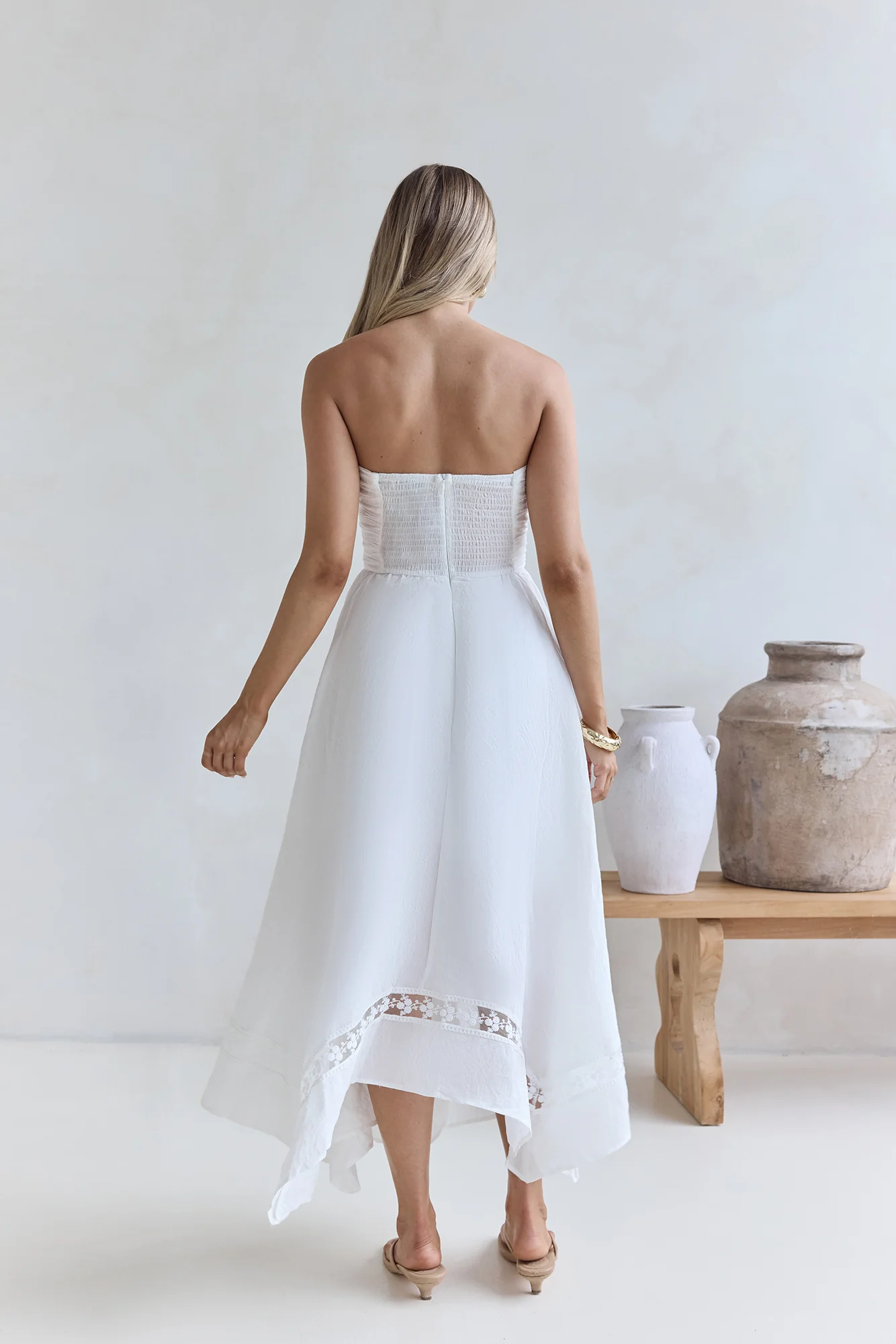 Lucia Strapless Midi Dress White - luluinthesky