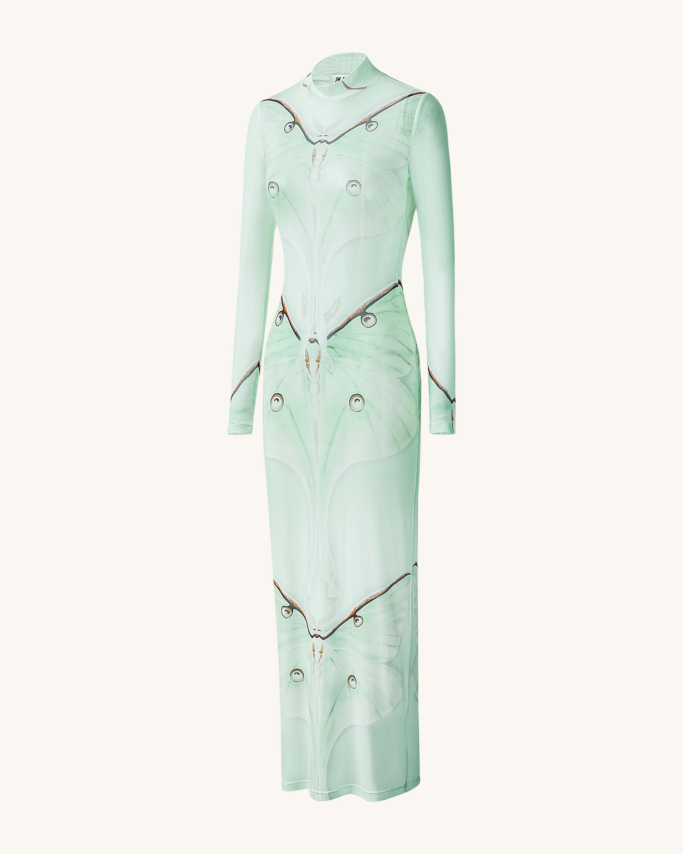 Moth Sheer Mesh Gown - Green/Beige - FASHION NOB