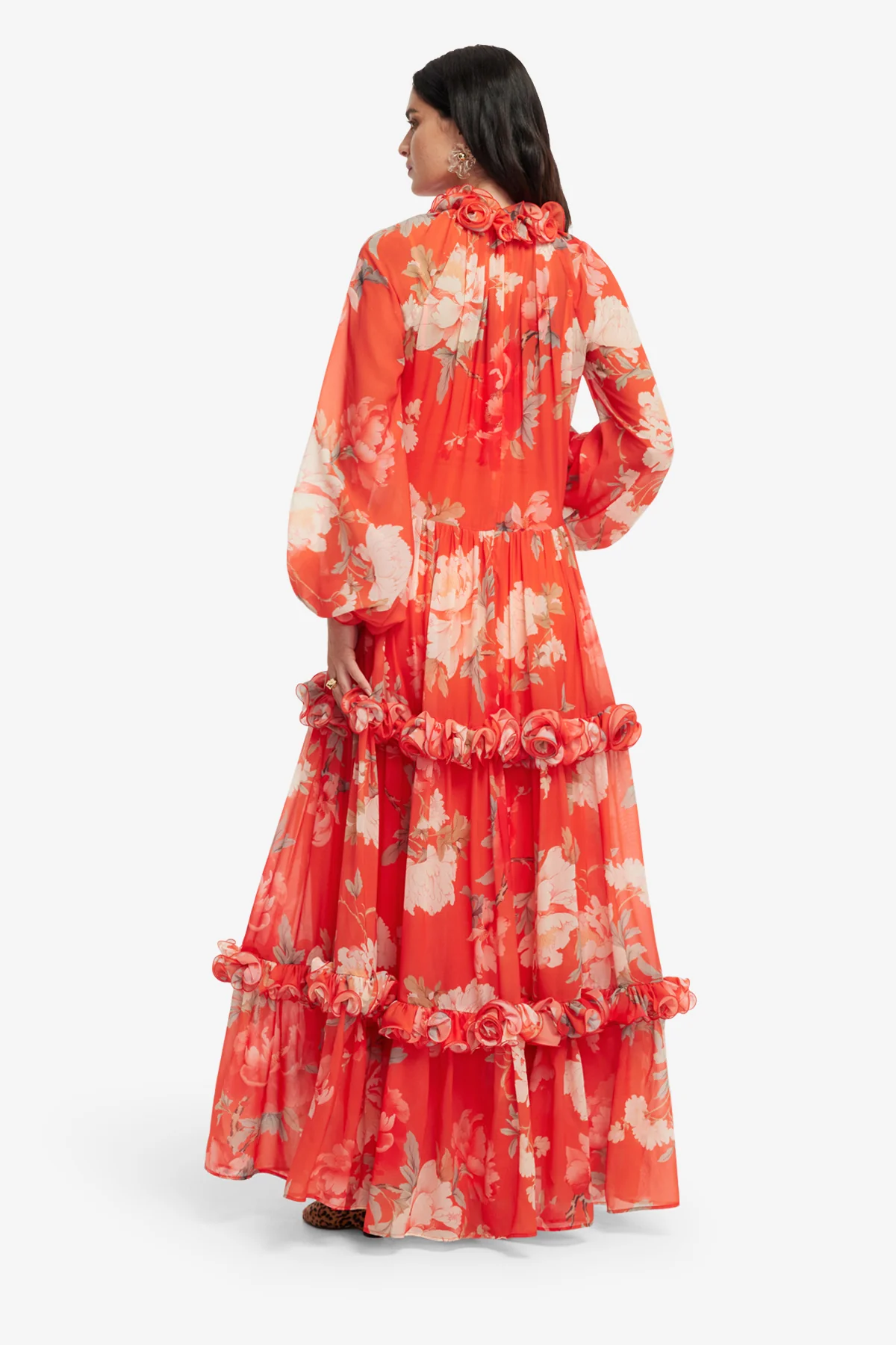 Angela Ruffled Maxi Dress - Saffron Peony Print