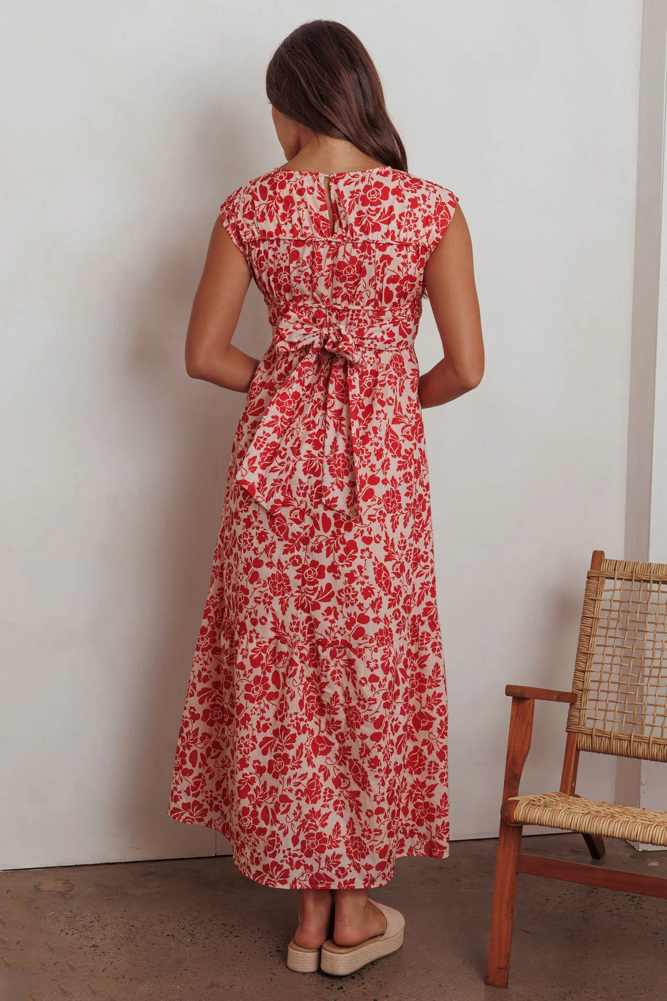 Called Out Gathered Bodice Maxi Dress Floral Red