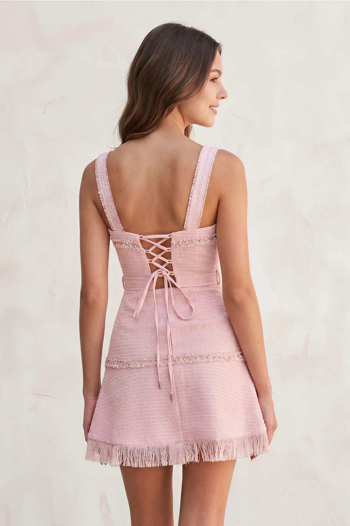 Lavender Strapless Textured Tweed Sheath Homecoming Dress