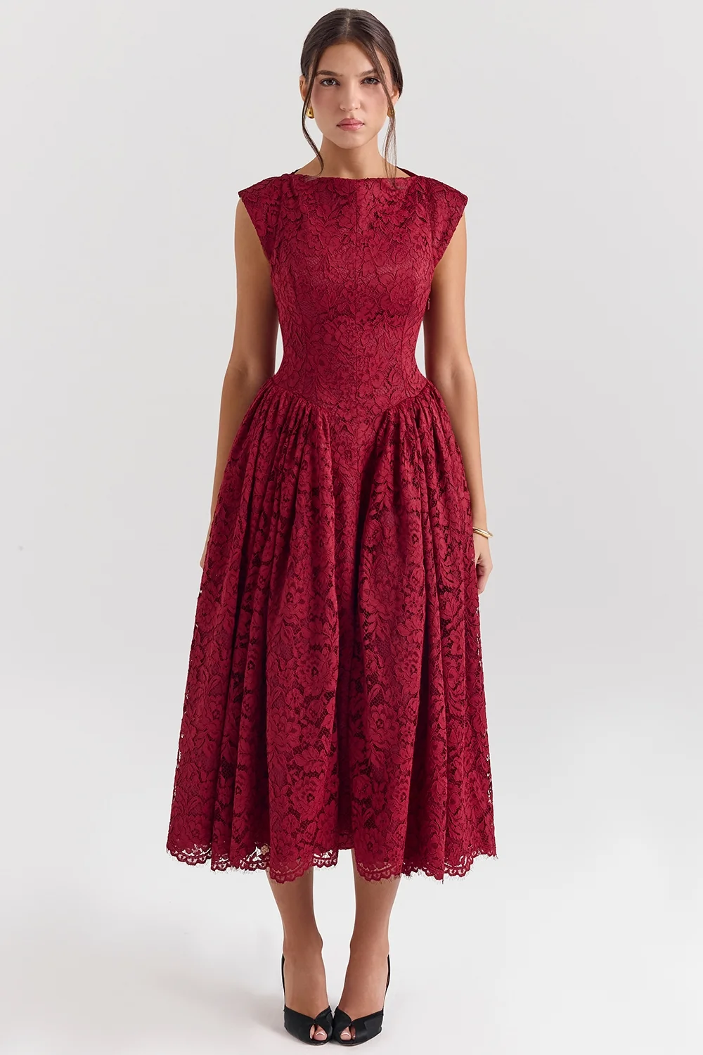 berry lace backless midi dress - sale