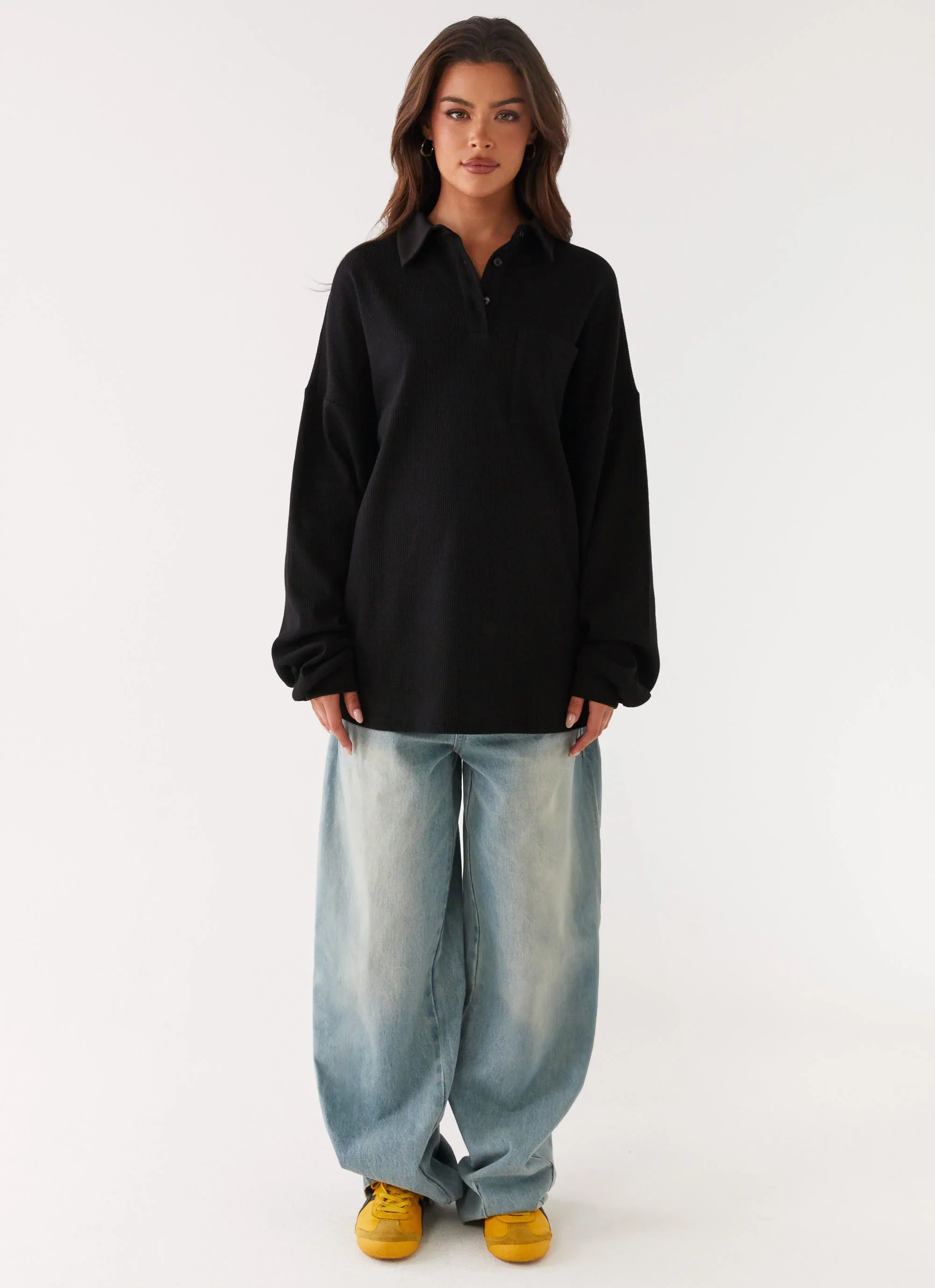 Torrie Oversized Polo Top - Black