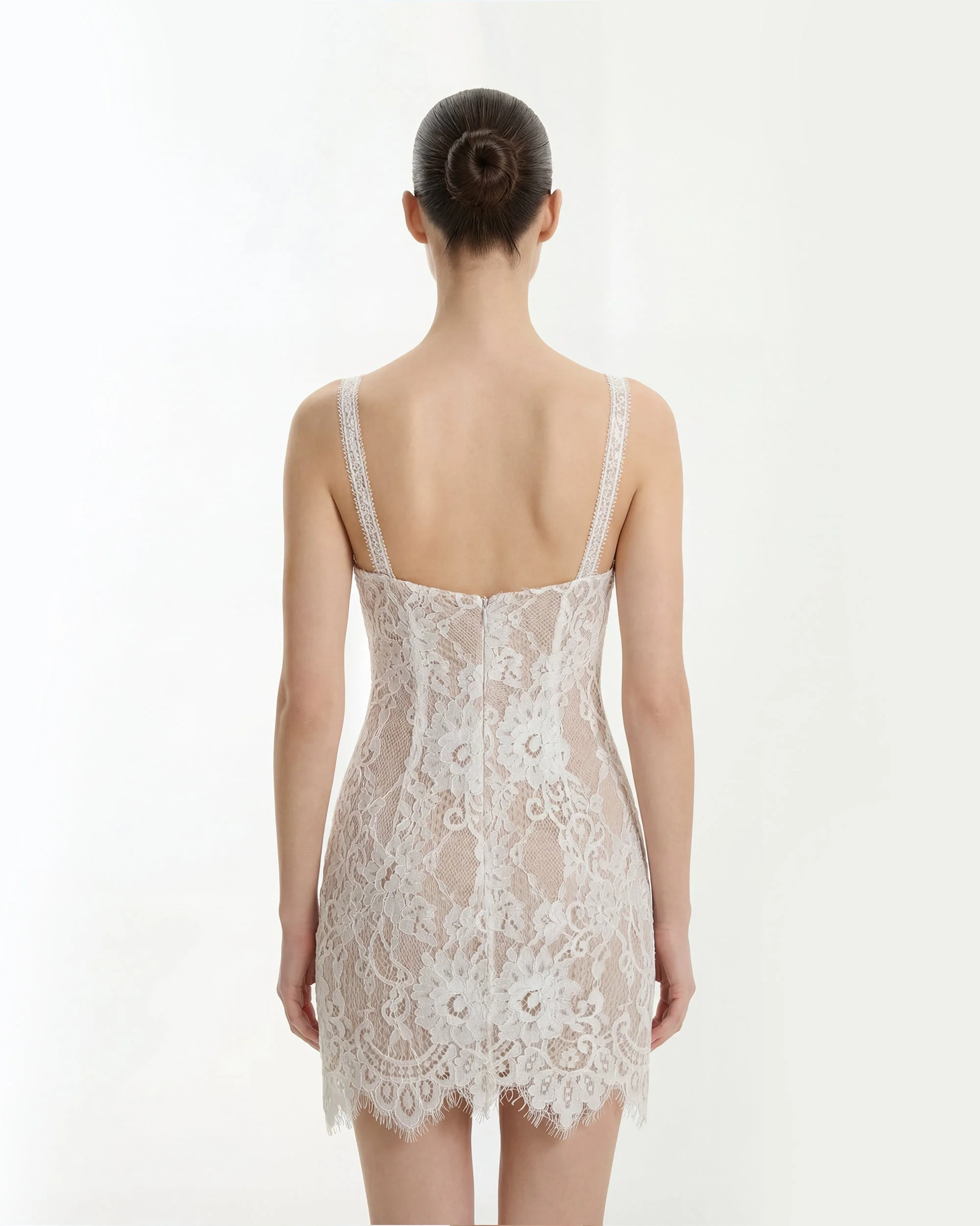 Eyelash Lace Bustier Bodycon Dress - White - FASHION NOB