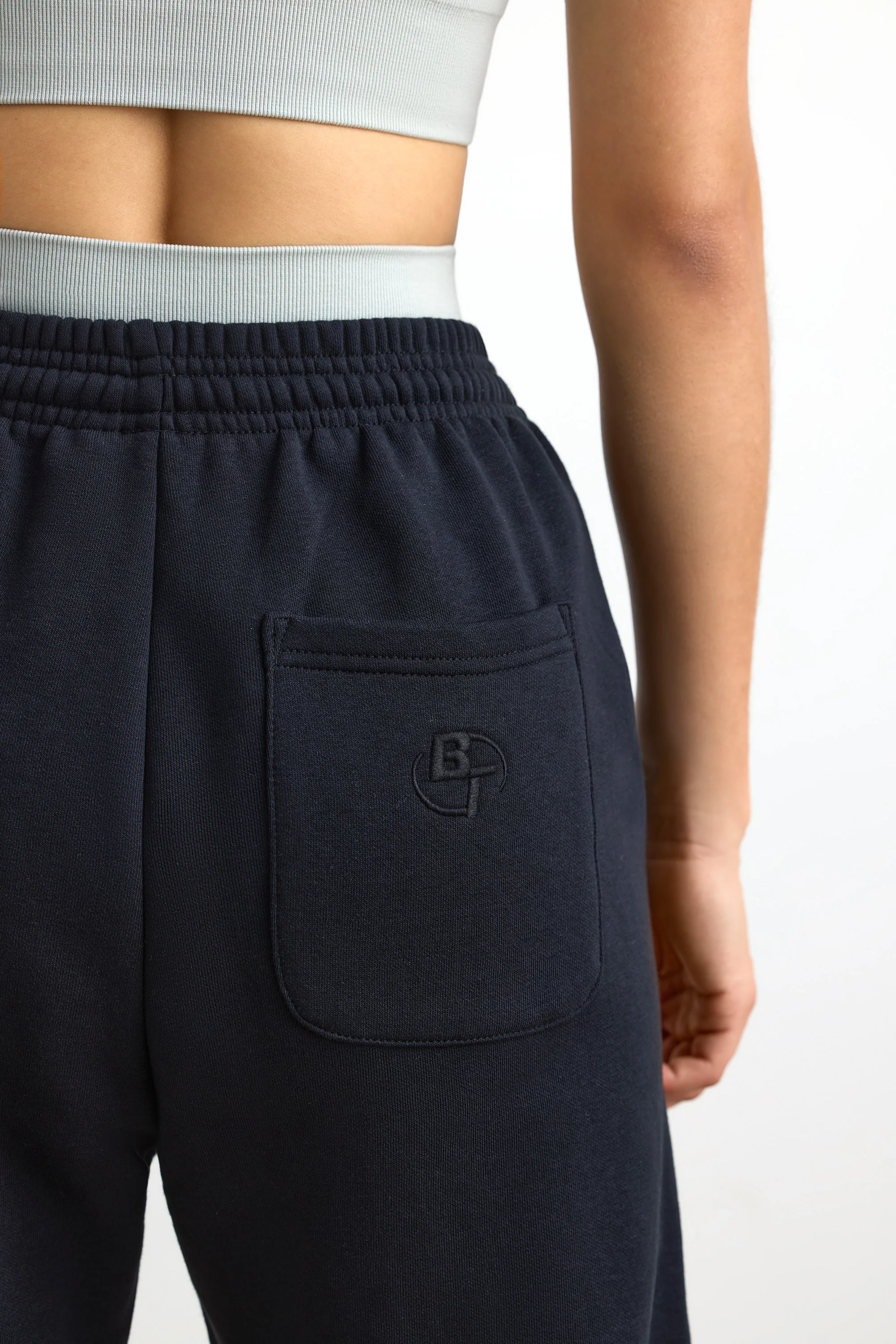 Cotton Fleece Mid-Rise Joggers in Black