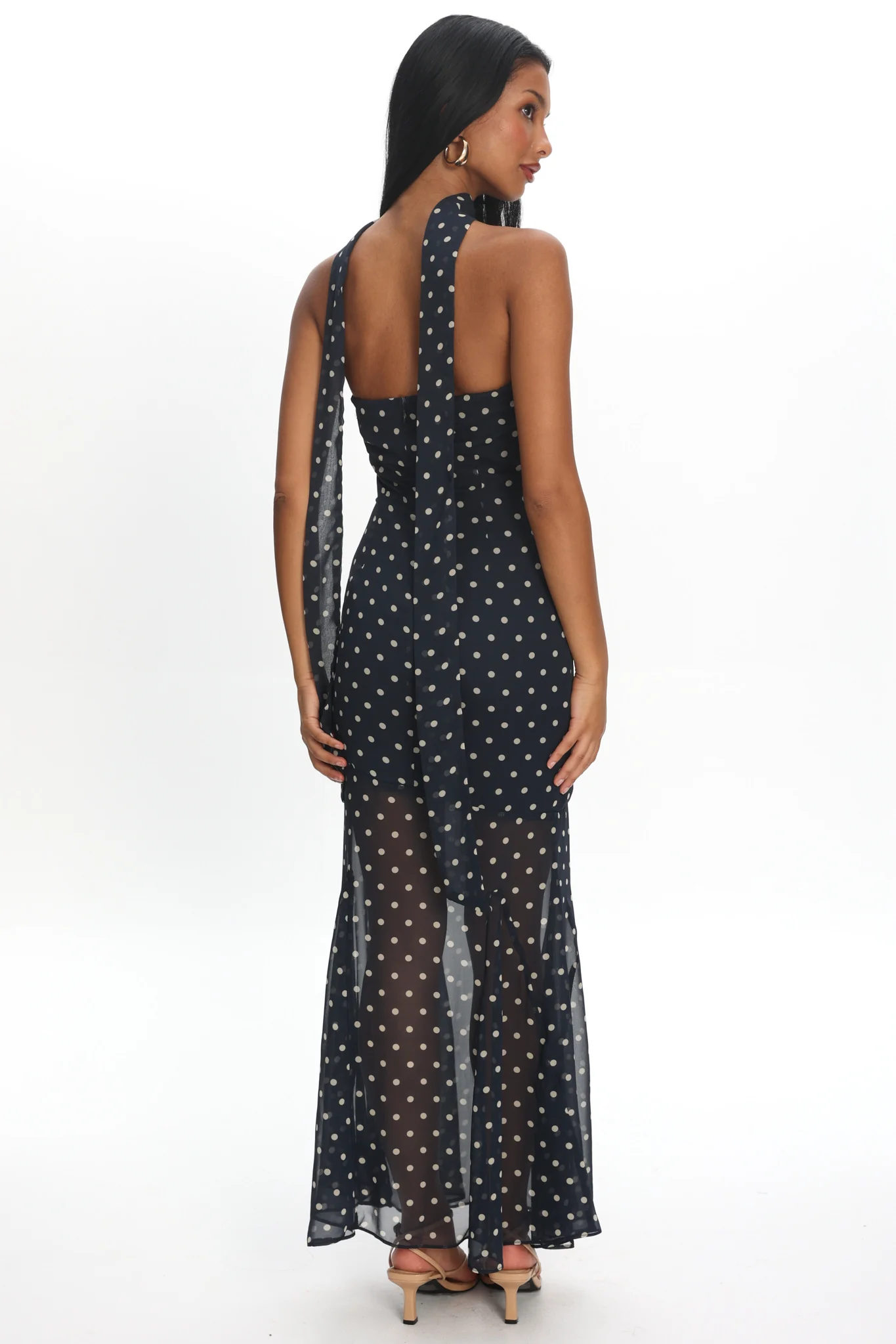 Calluna Strapless Sheer Godet Hem Maxi Dress Print Navy