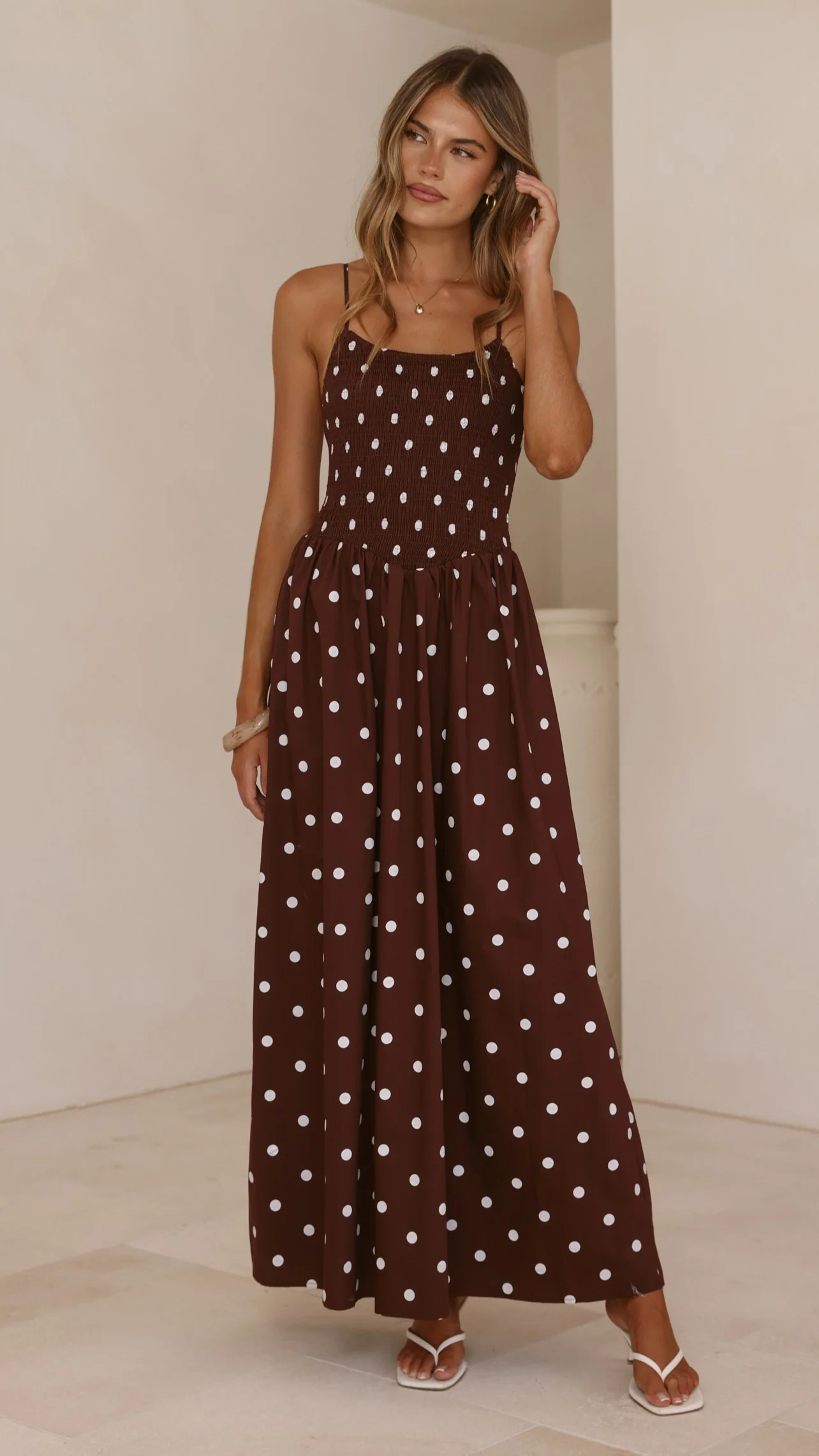 Gena Maxi Dress - Chocolate Polka