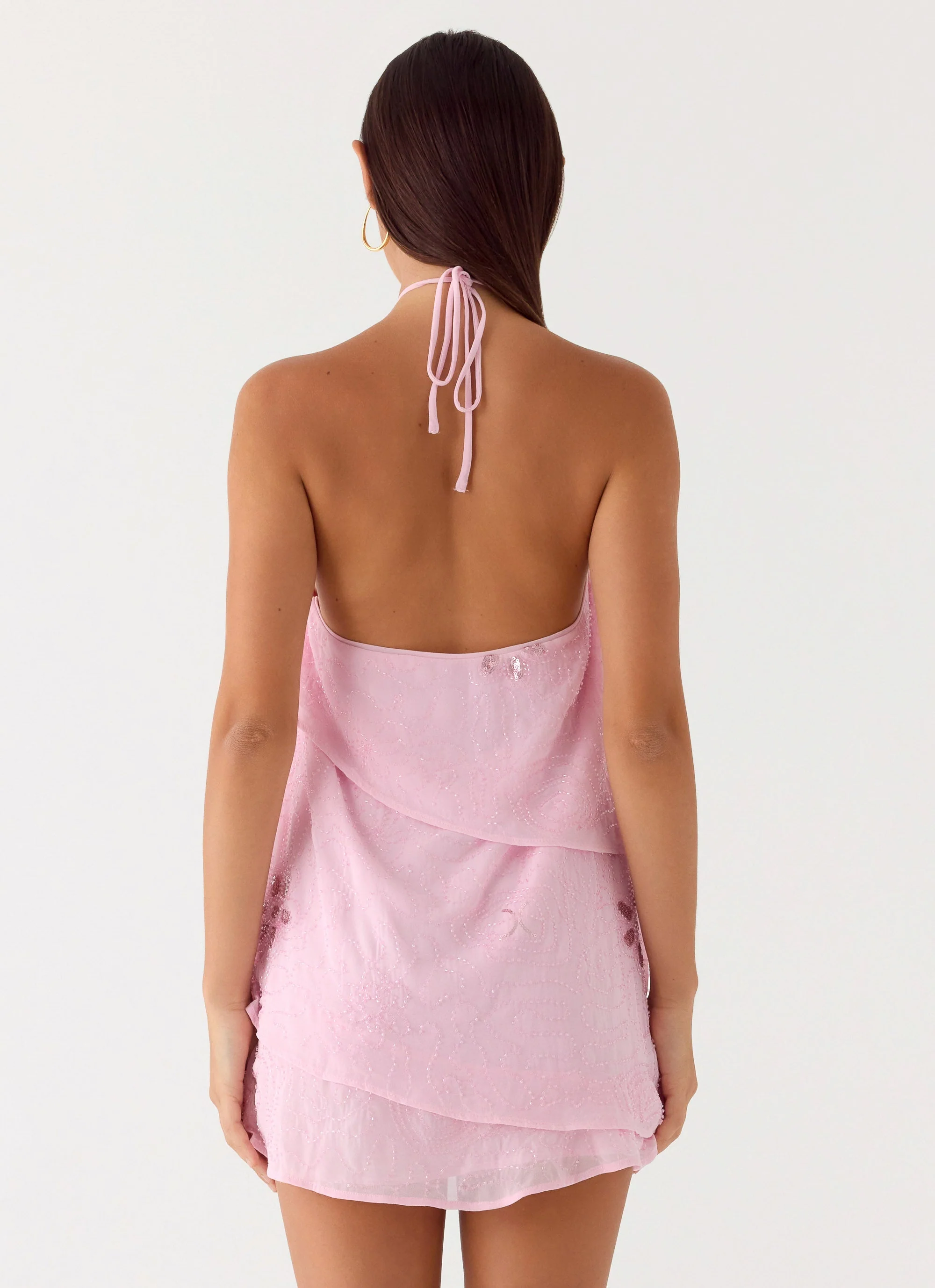 On The Go Beaded Mini Dress - Pink - luluinthesky