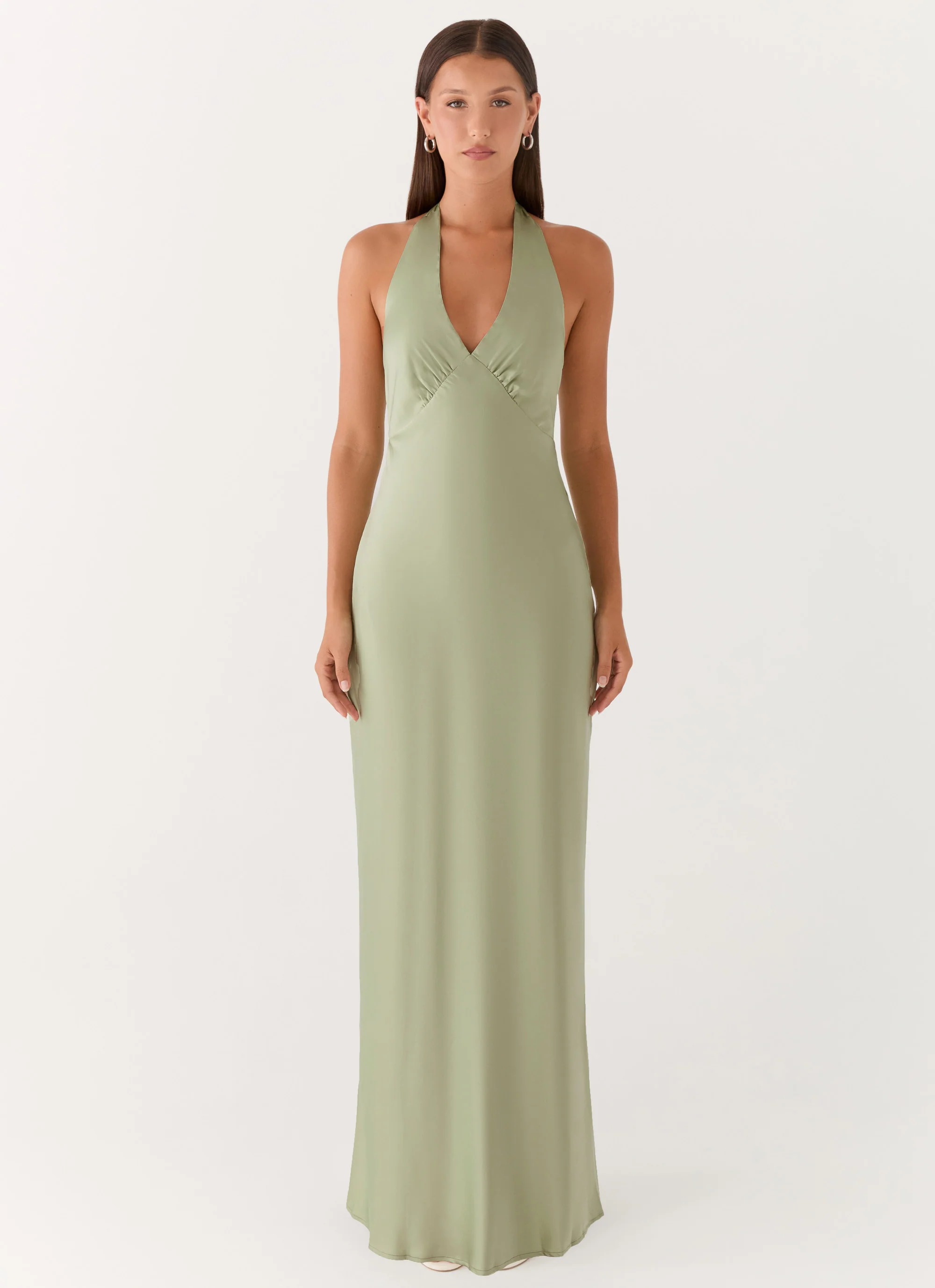 Heavy Hearted Satin Maxi Dress - Sage