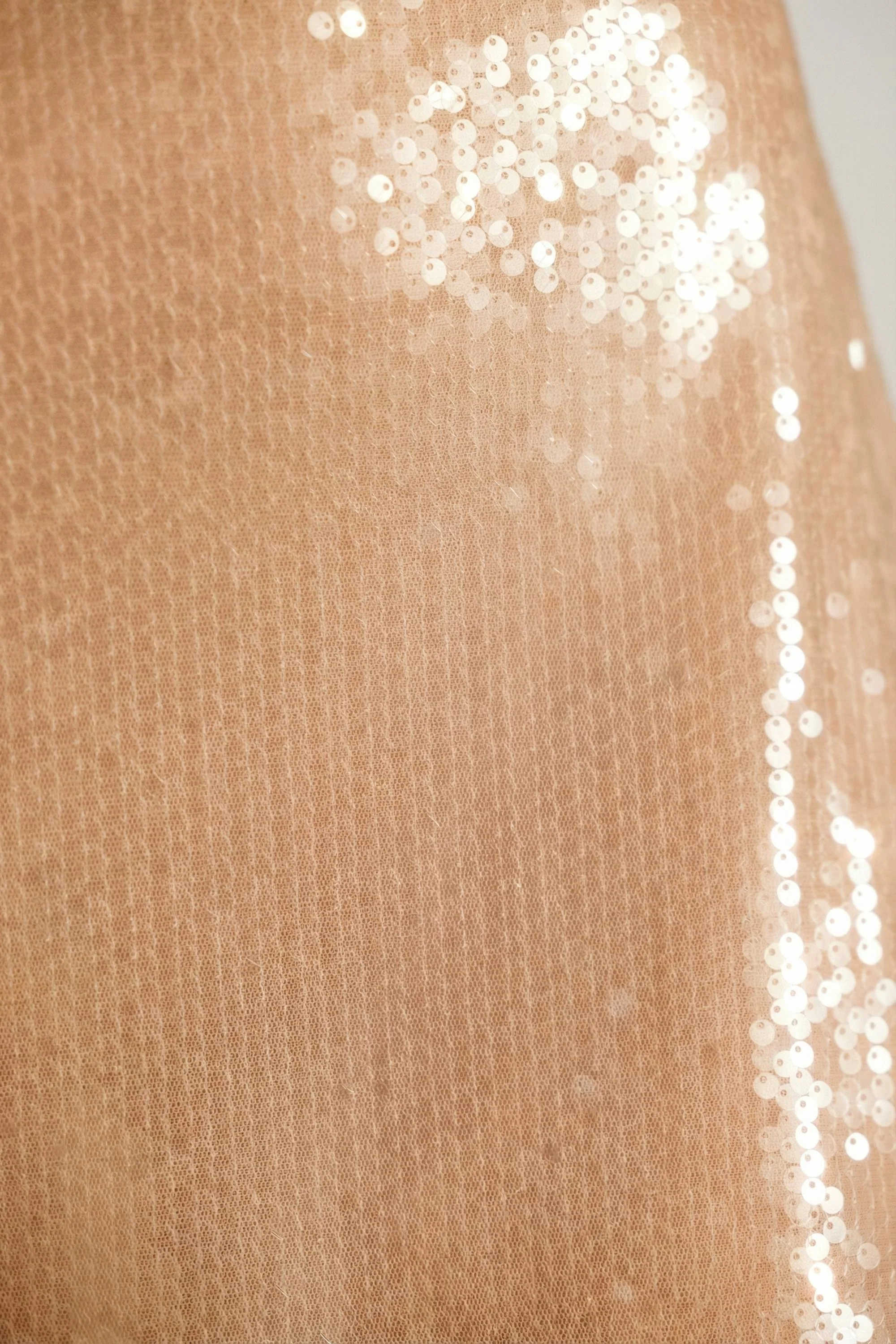 Sheer Sequin One Shoulder Cut Out Maxi Dress in Tan