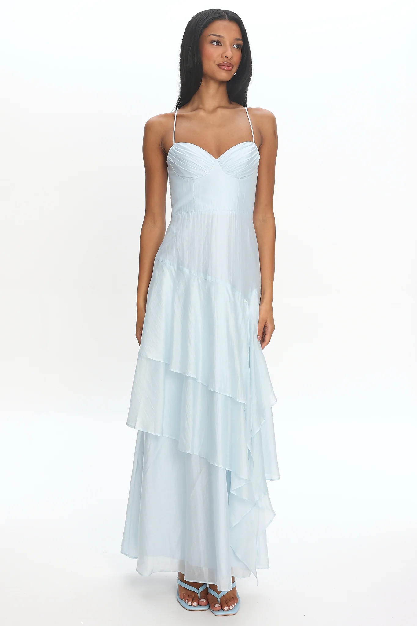 Tiered Tide Ruffle Maxi Dress Light Blue - luluinthesky