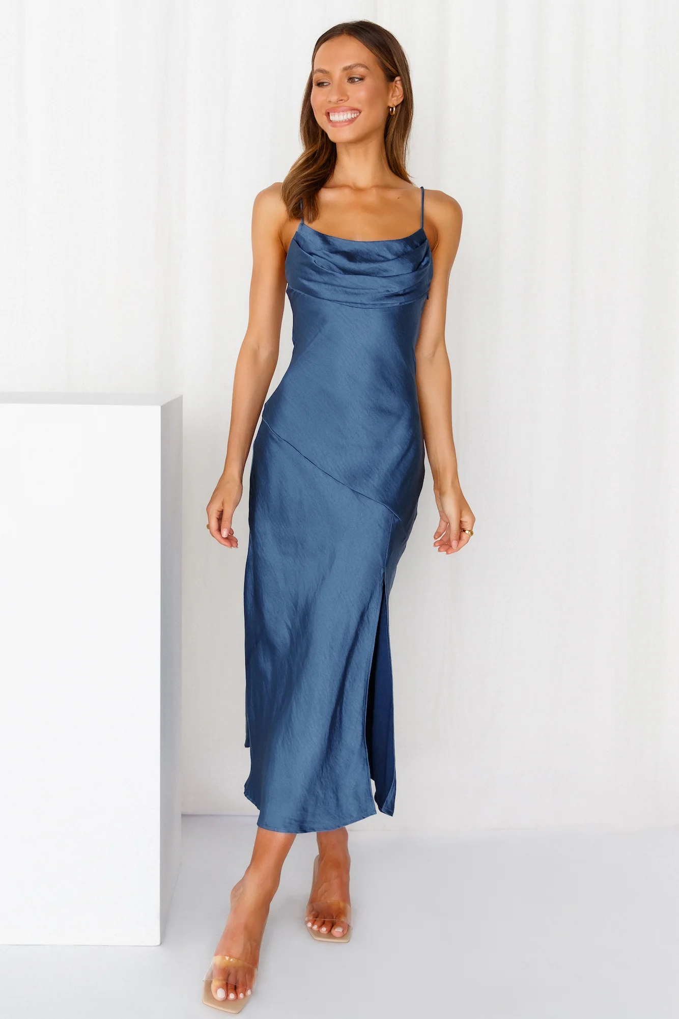 Lychee Martini Satin Midi Dress Navy